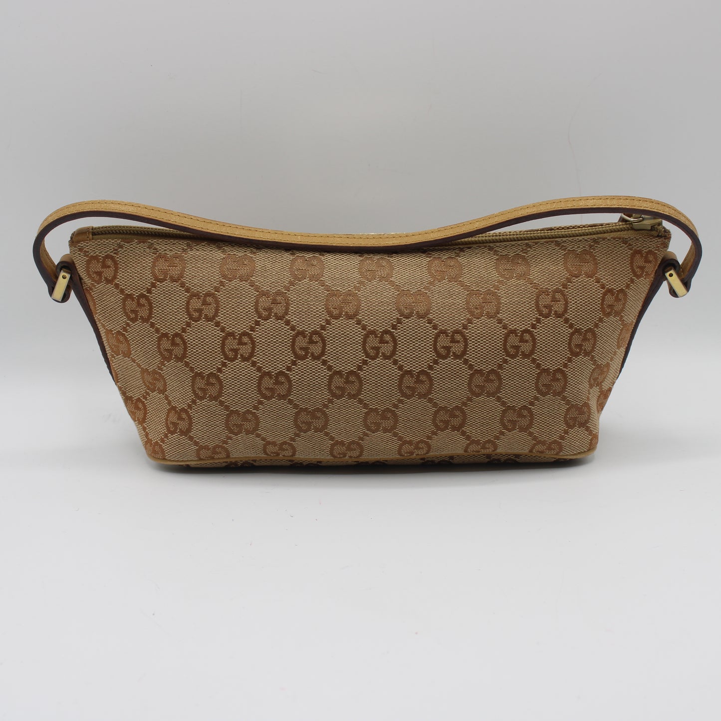 Gucci Beige GG Canvas Leather Trim Small Boat Handbag