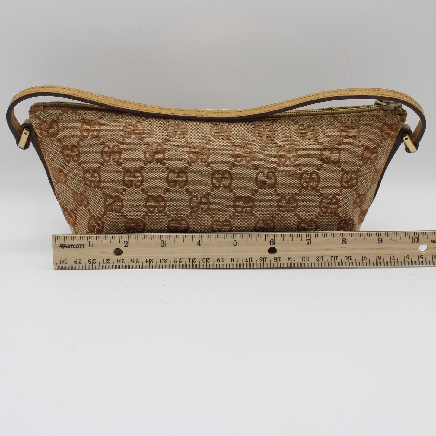 Gucci Beige GG Canvas Leather Trim Small Boat Handbag