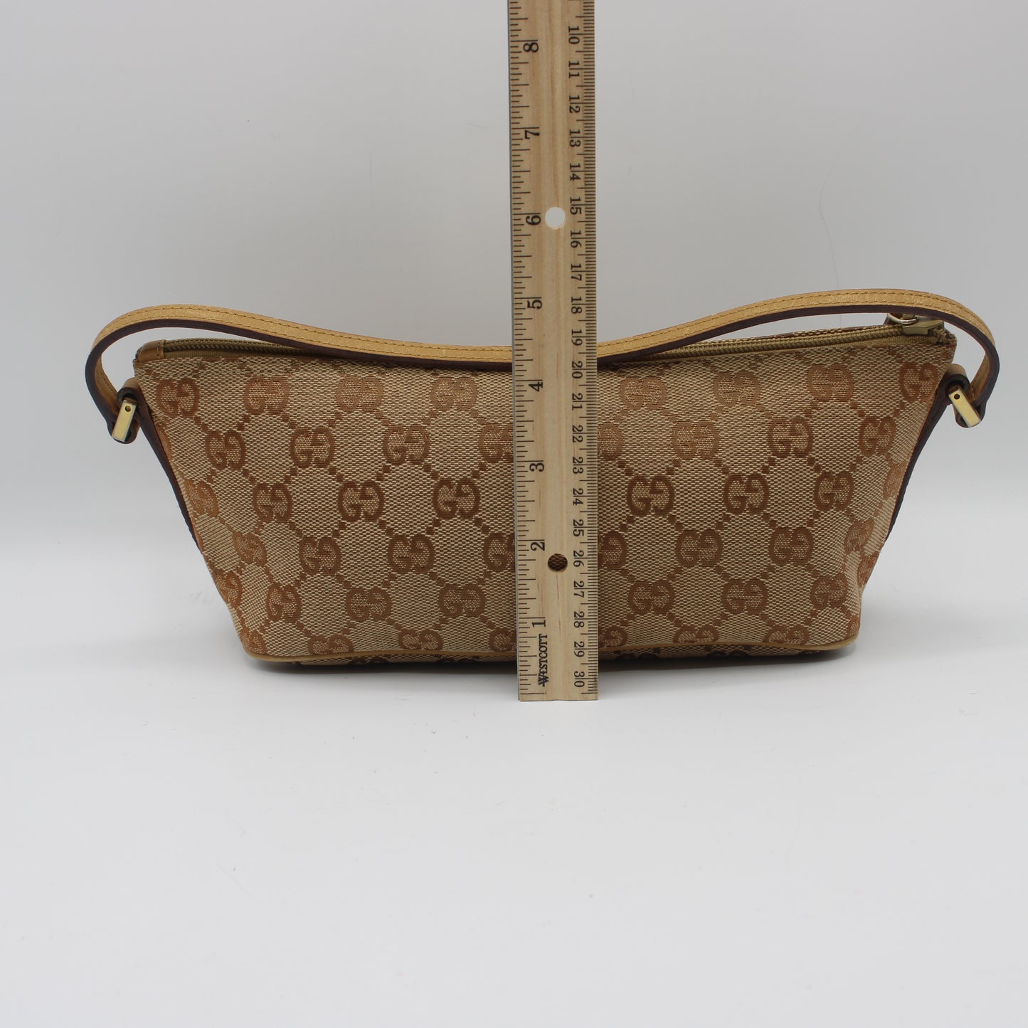 Gucci Beige GG Canvas Leather Trim Small Boat Handbag