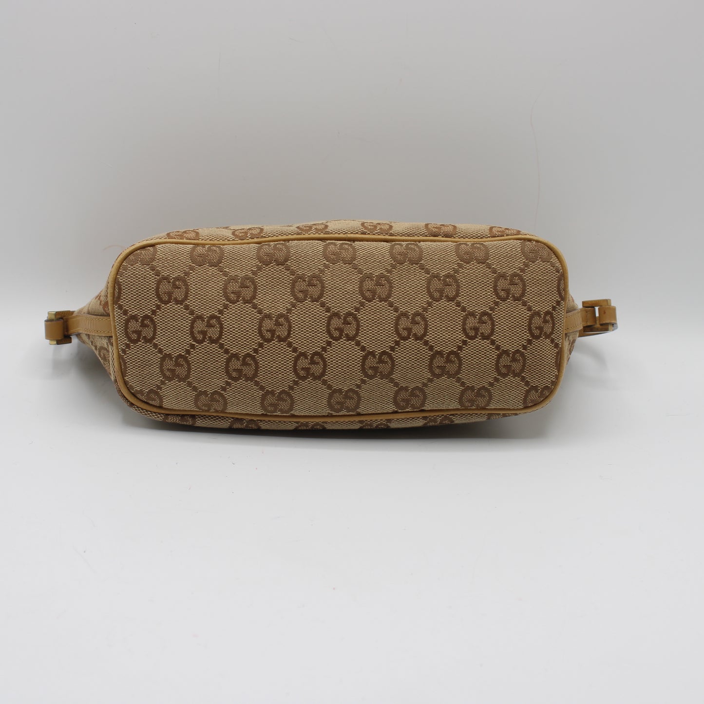 Gucci Beige GG Canvas Leather Trim Small Boat Handbag
