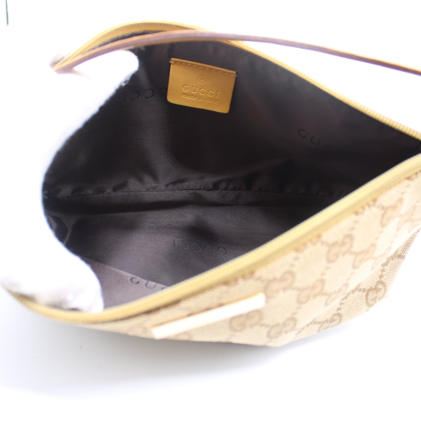 Gucci Beige GG Canvas Leather Trim Small Boat Handbag