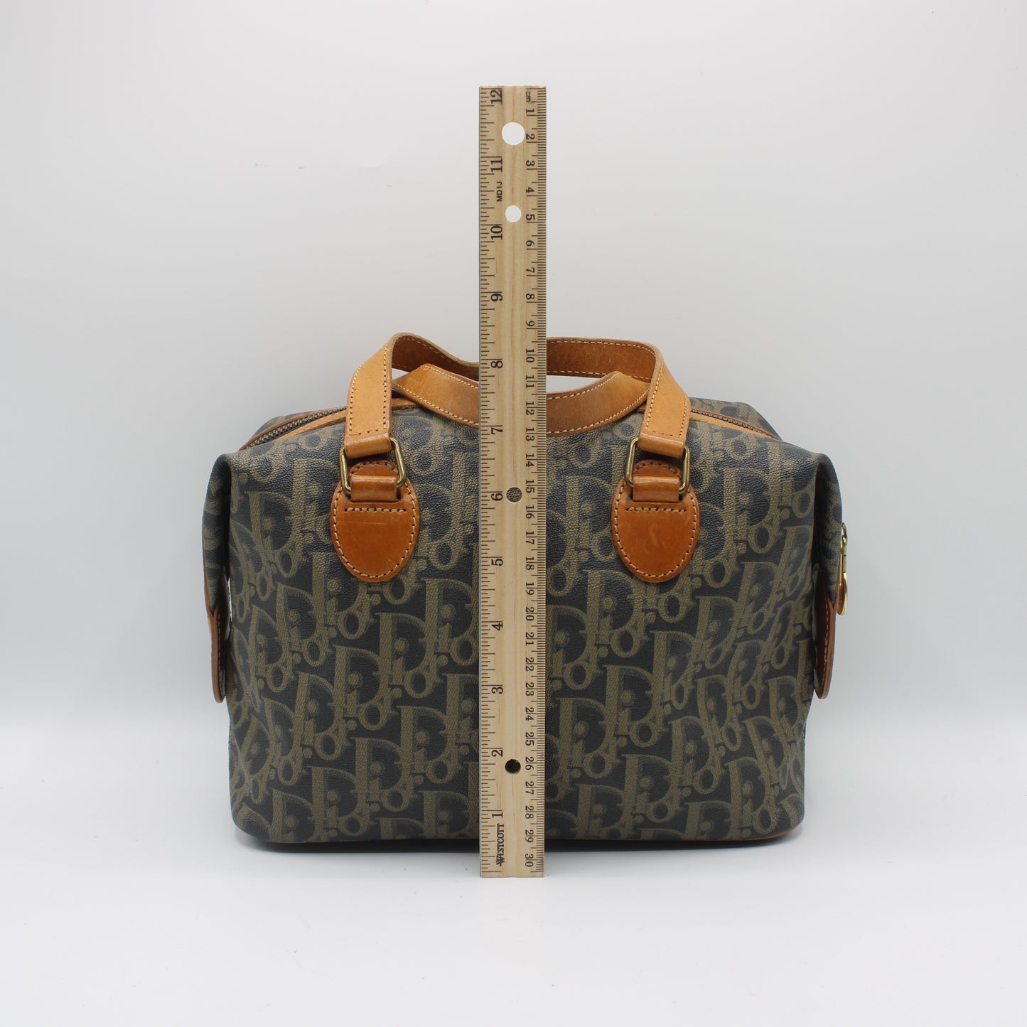 Christian Dior Brown Oblique Coated Canvas Boston Bag