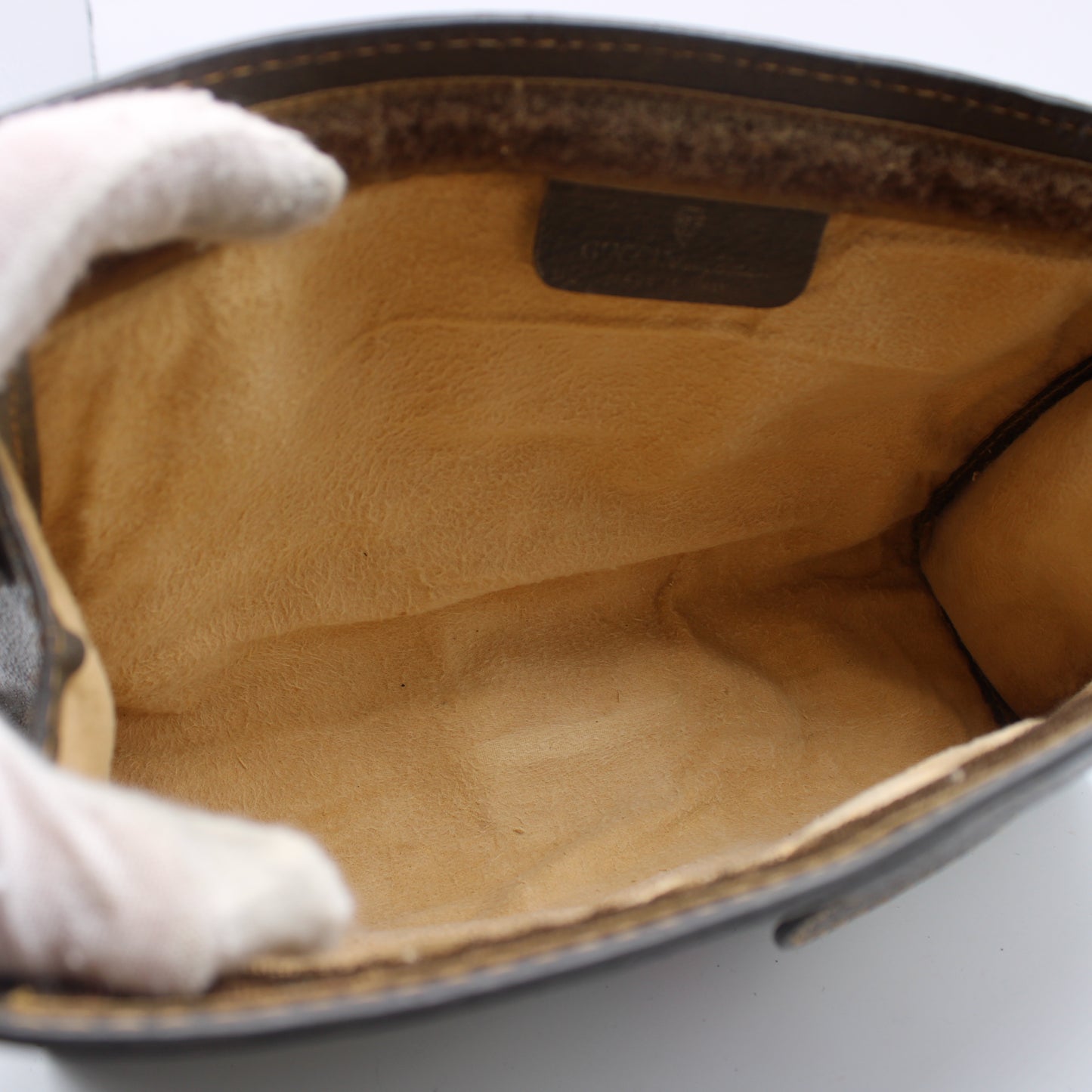 Gucci Beige GG Canvas Brown Leather Stripe Clutch Bag