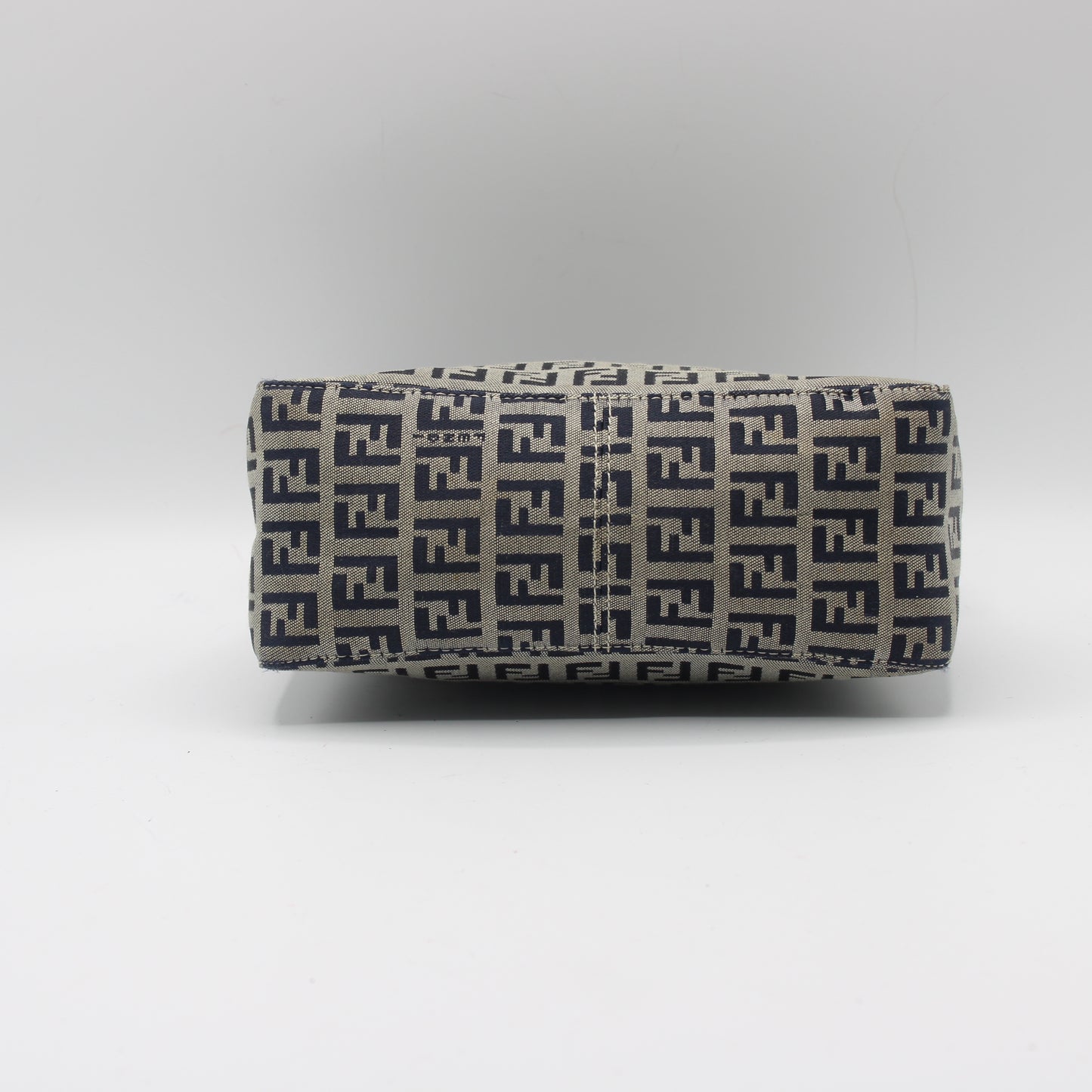 Fendi Navy Zucca Zucchino Canvas Leather Strap Pouch Bag