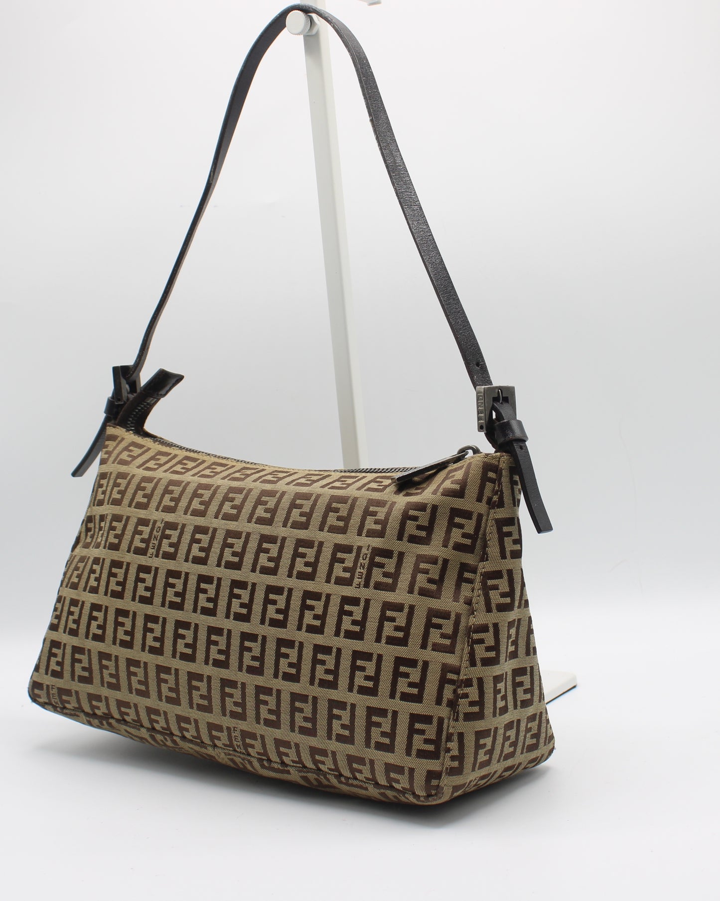 Fendi Brown Zucca Zucchino Canvas Shoulder Bag