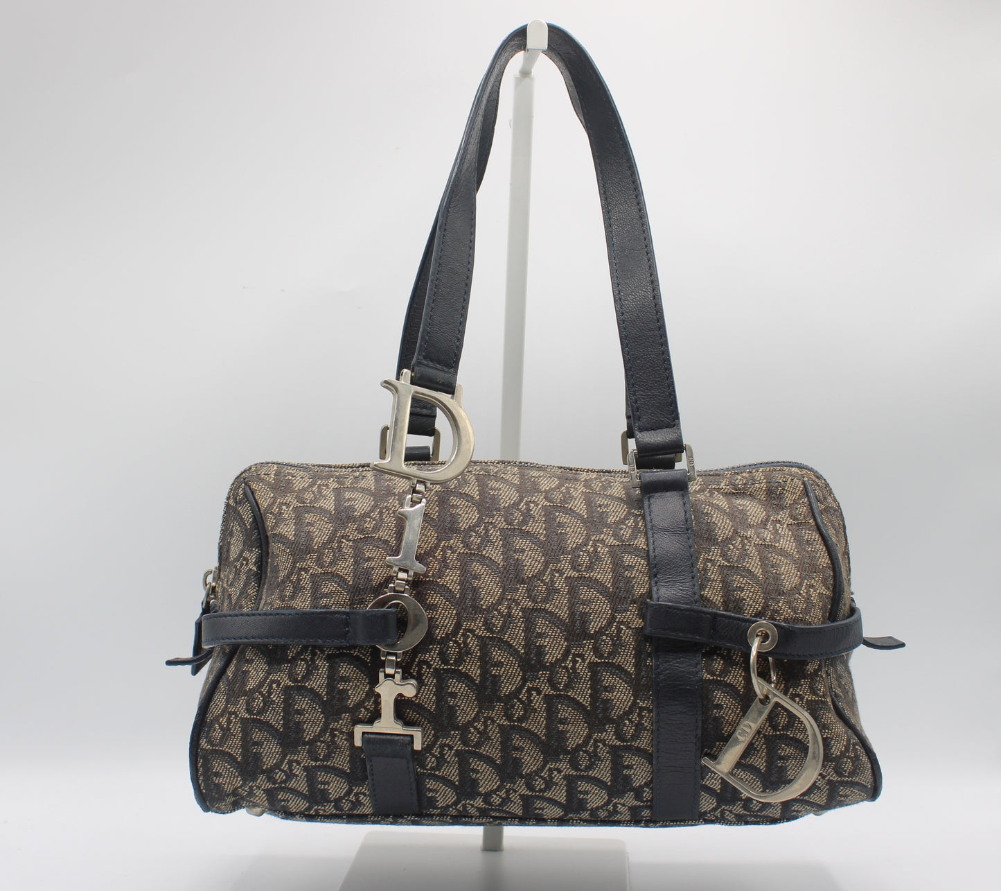 Christian Dior Trotter Canvas And Leather Navy Hand Bag
