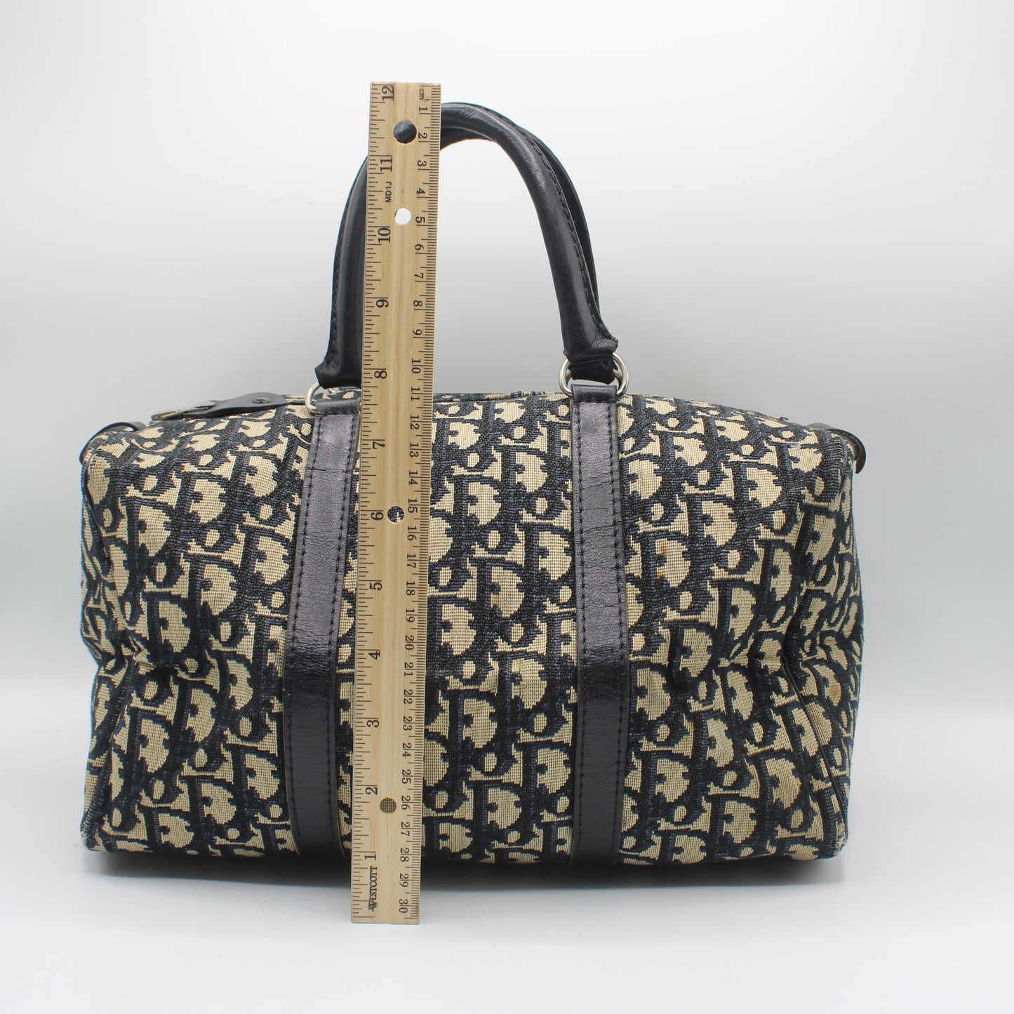 Christian Dior Navy Trotter Canvas Leather Boston Bag