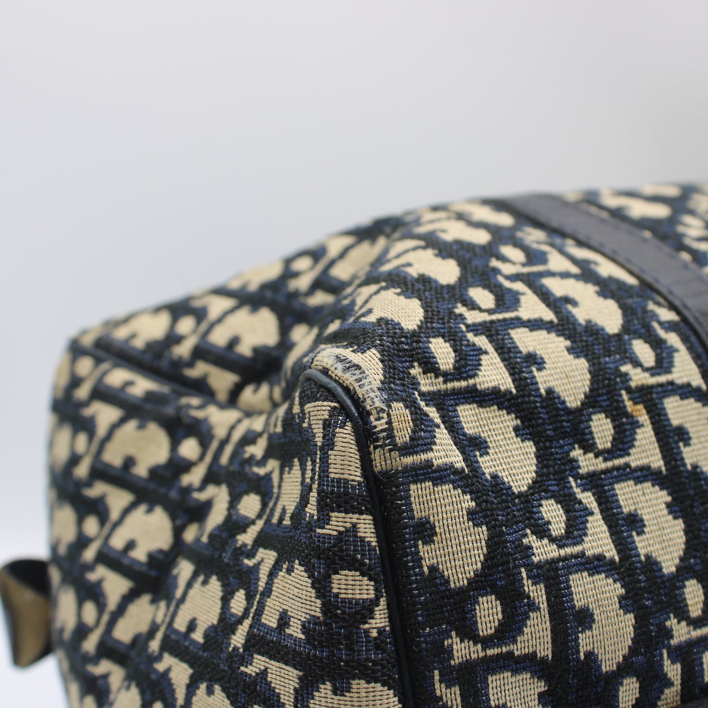 Christian Dior Navy Trotter Canvas Leather Boston Bag