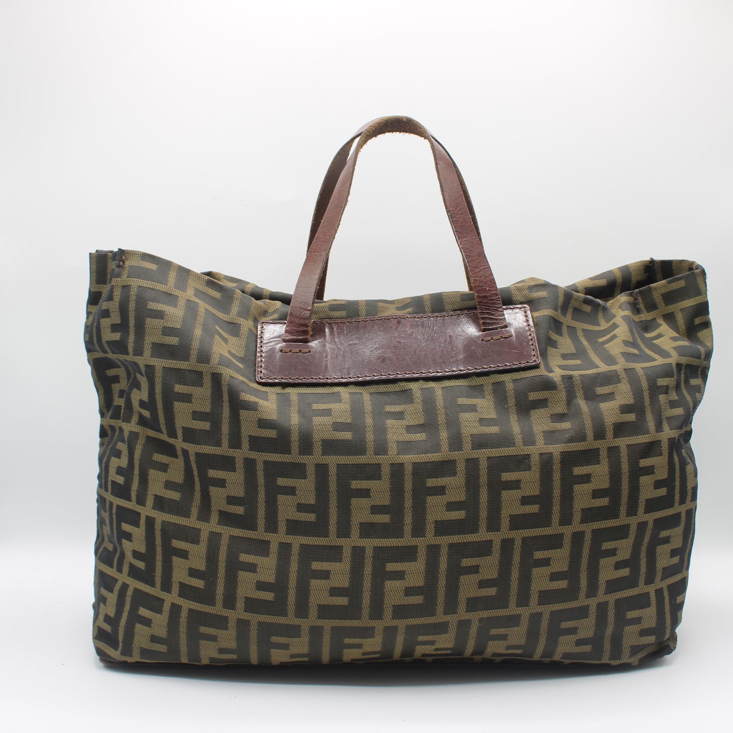 Fendi Brown Zucca Canvas Leather Trim Tote Bag