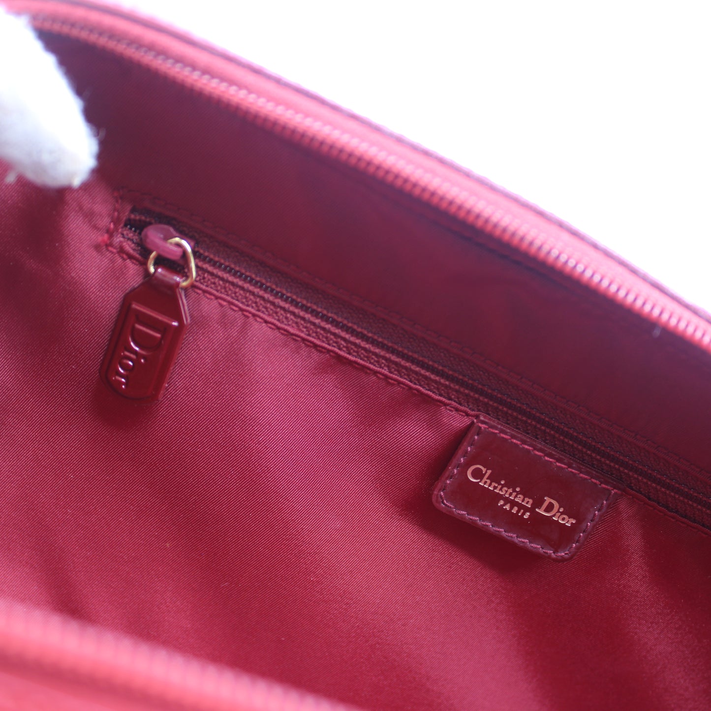 Christian Dior Red Leather Structured Hand Bag Gold Logo