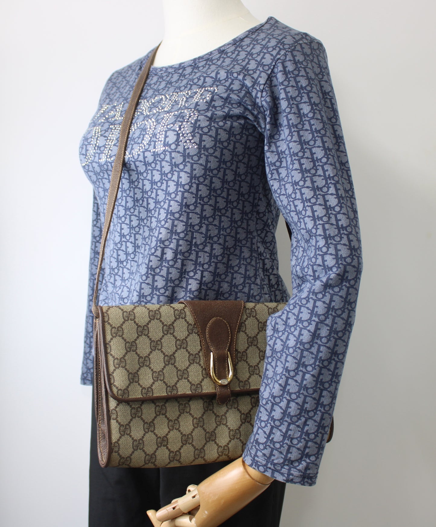 Gucci Brown GG Canvas Leather Flap Crossbody Bag