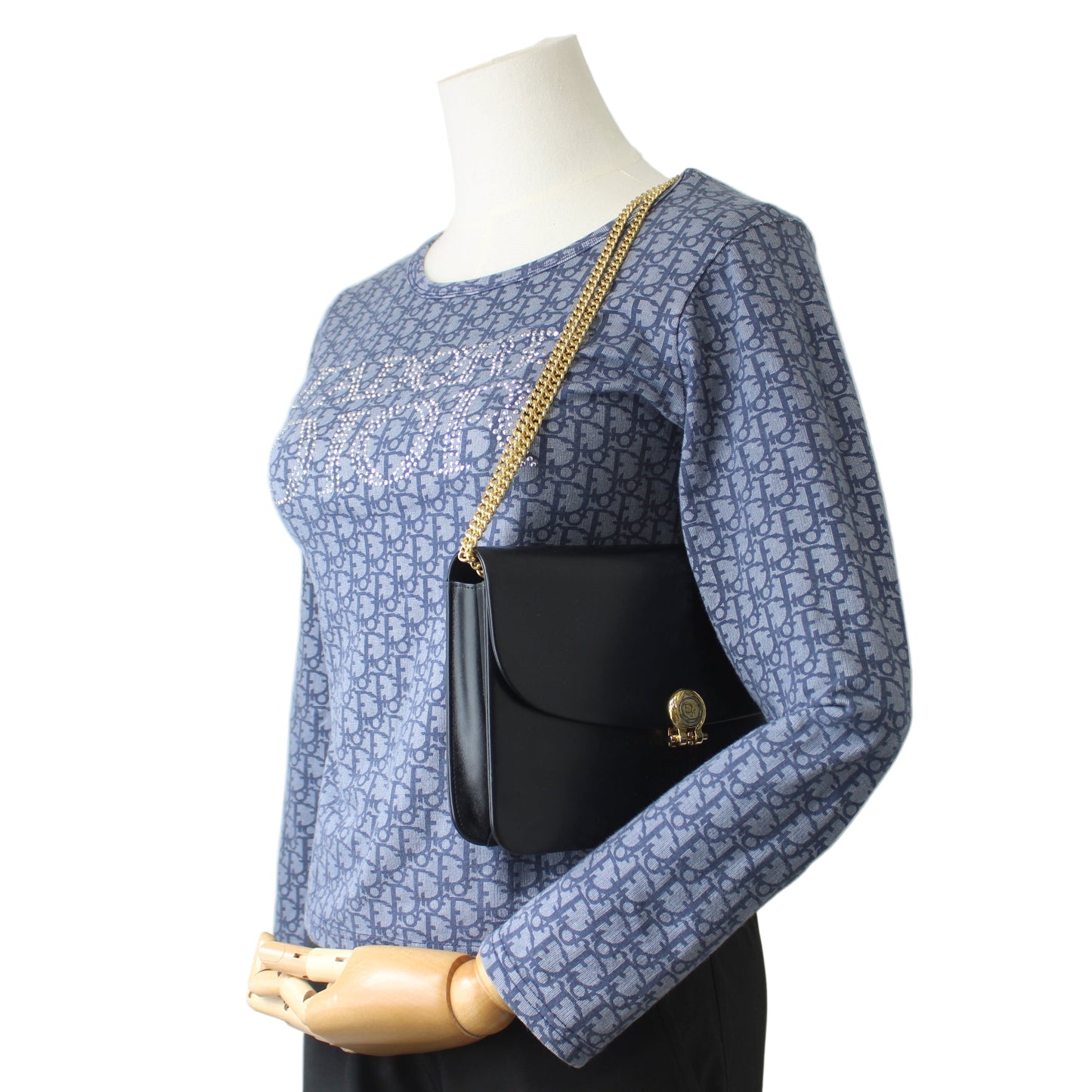 Christian Dior Black Leather Gold Chain Flap Shoulder Bag