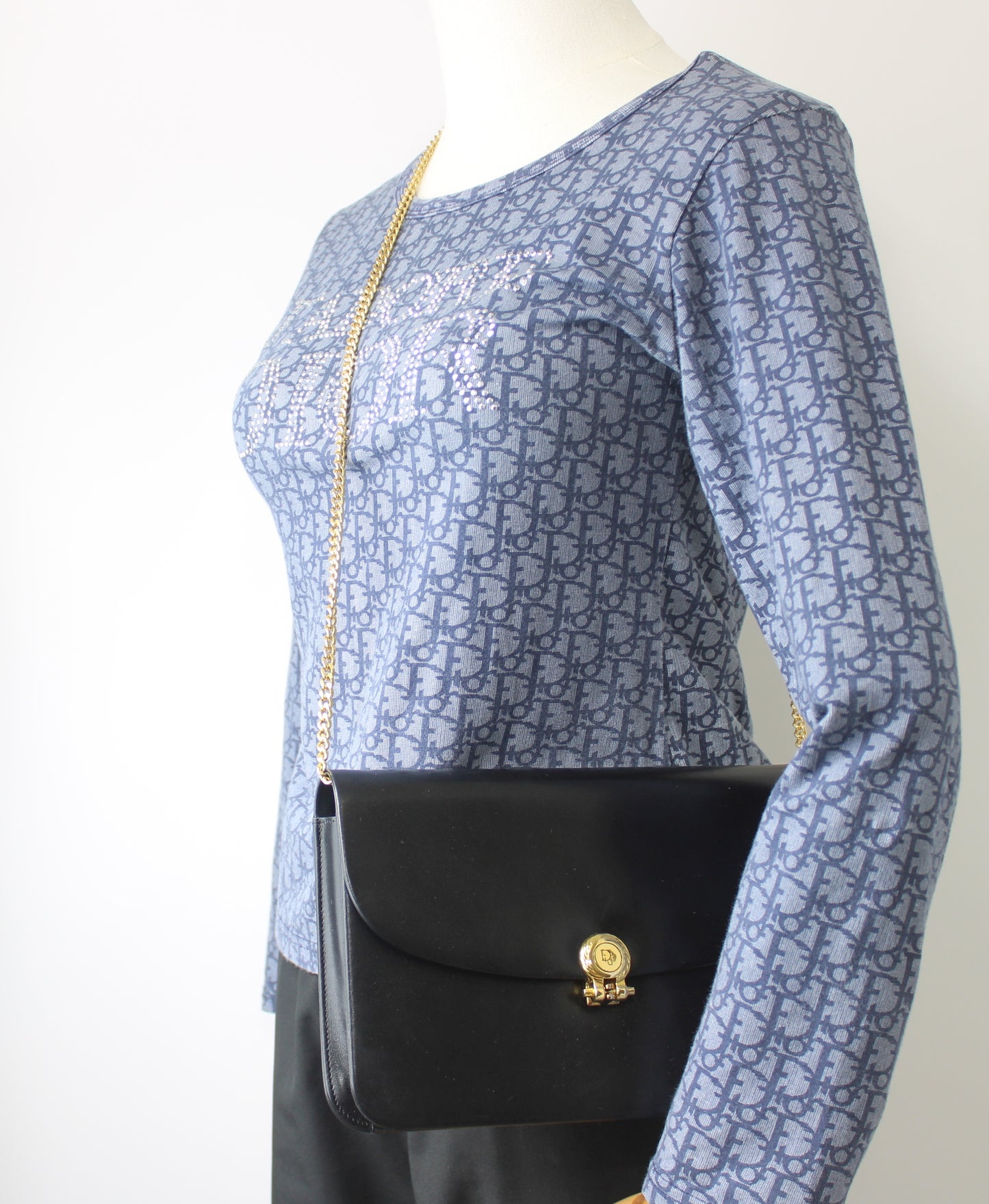 Christian Dior Black Leather Gold Chain Flap Shoulder Bag