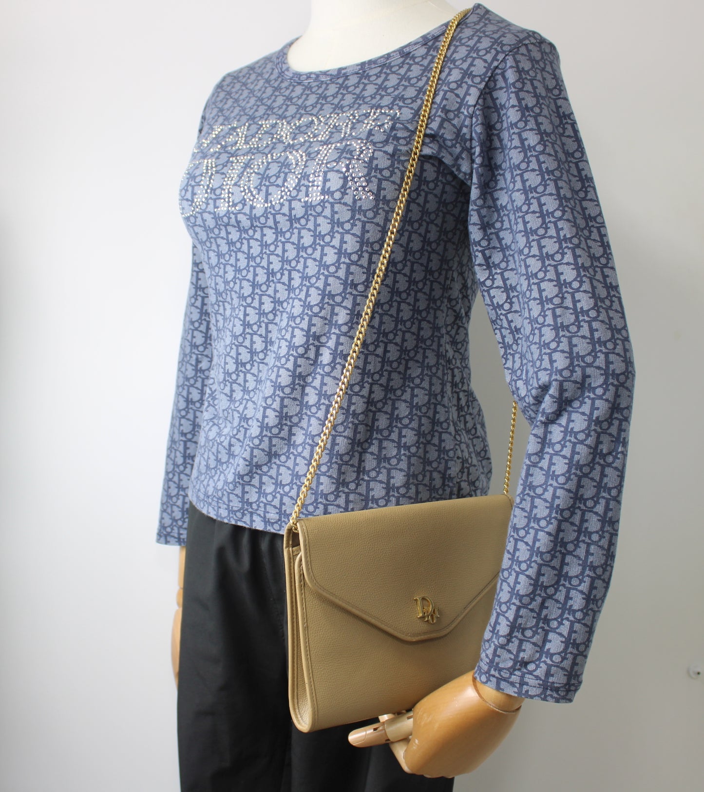Christian Dior Beige Grained Leather Chain Crossbody Bag