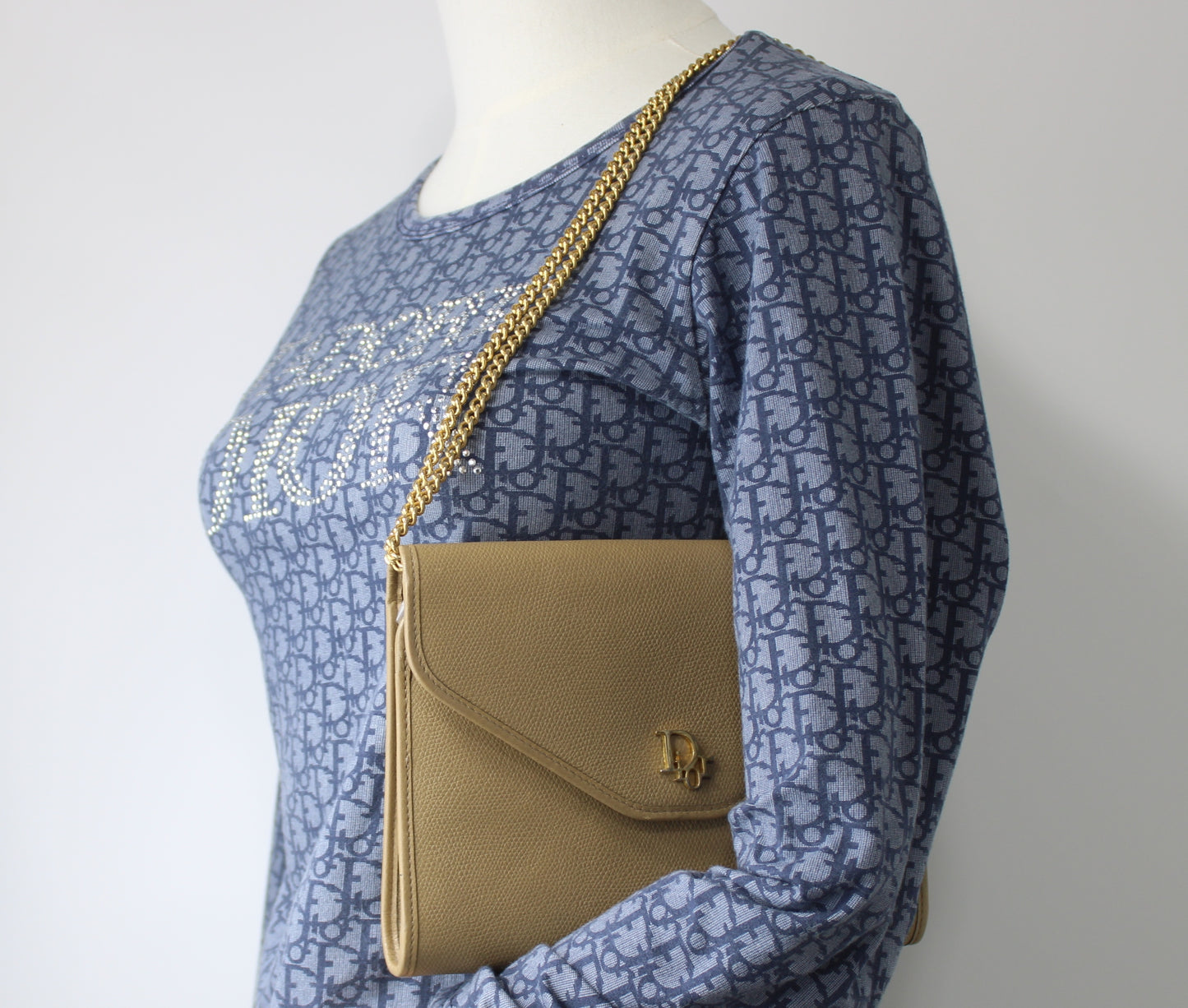 Christian Dior Beige Grained Leather Chain Crossbody Bag