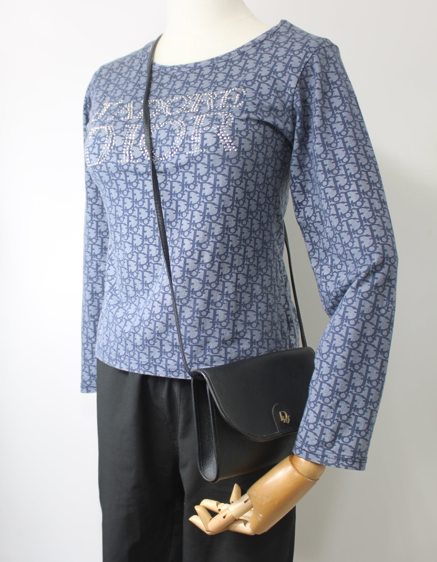 Christian Dior Black Leather Honeycomb Logo Flap Crossbody Bag