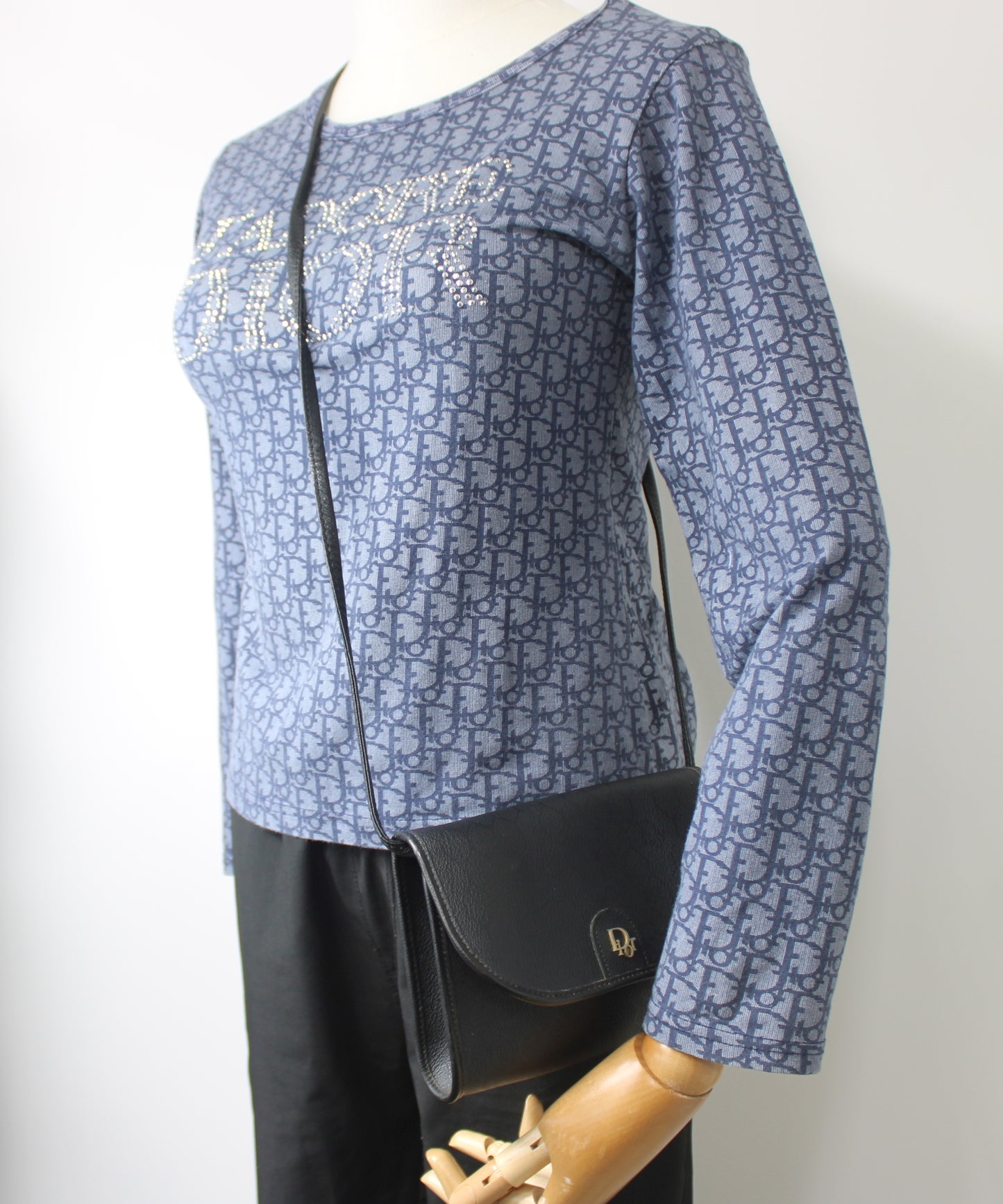 Christian Dior Black Leather Honeycomb Logo Flap Crossbody Bag