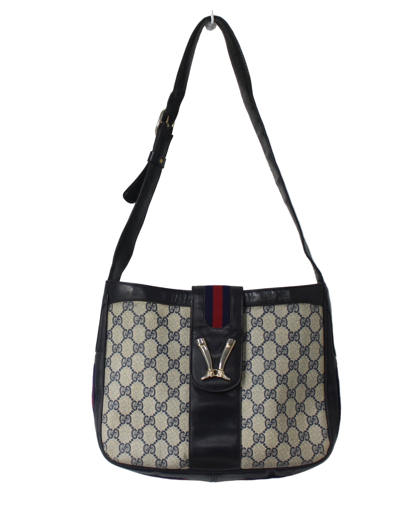 Gucci Navy Leather Gg Canvas Boots Flap Shoulder Bag