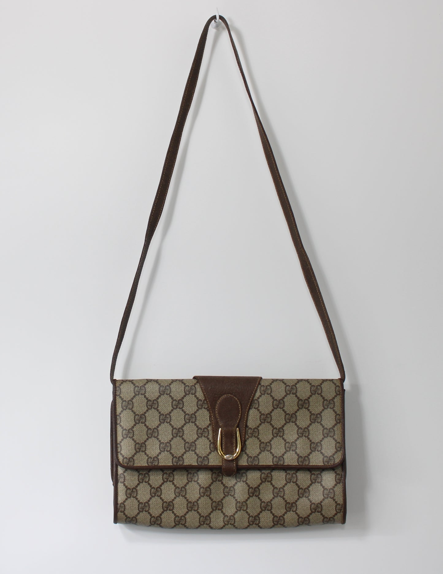 Gucci Brown GG Canvas Leather Flap Crossbody Bag