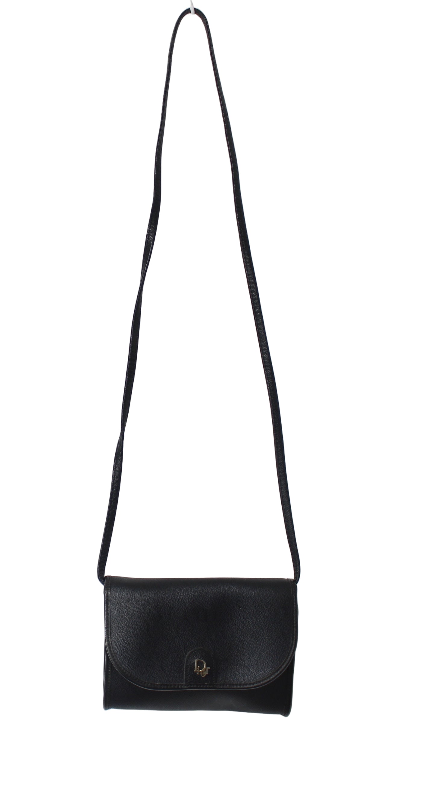 Christian Dior Black Leather Honeycomb Logo Flap Crossbody Bag