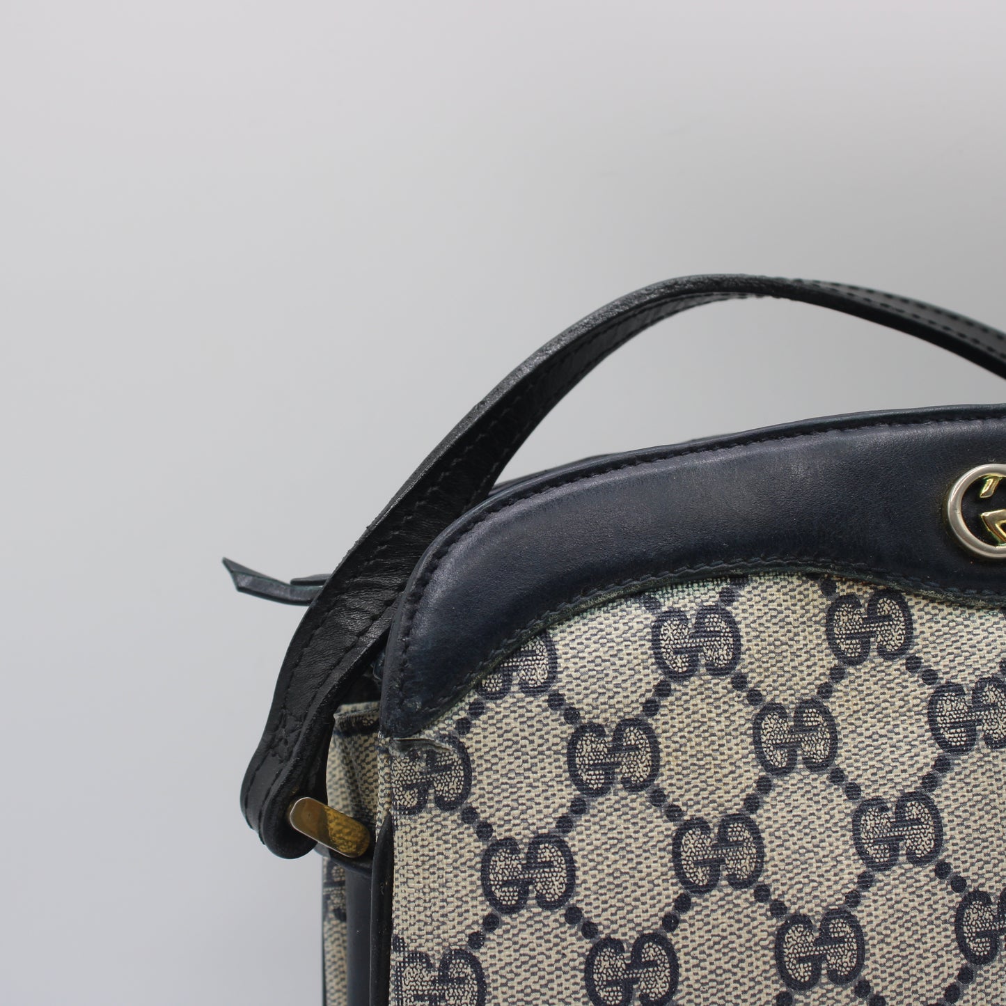 Gucci Beige And Navy GG Canvas Leather Trim Crossbody Bag