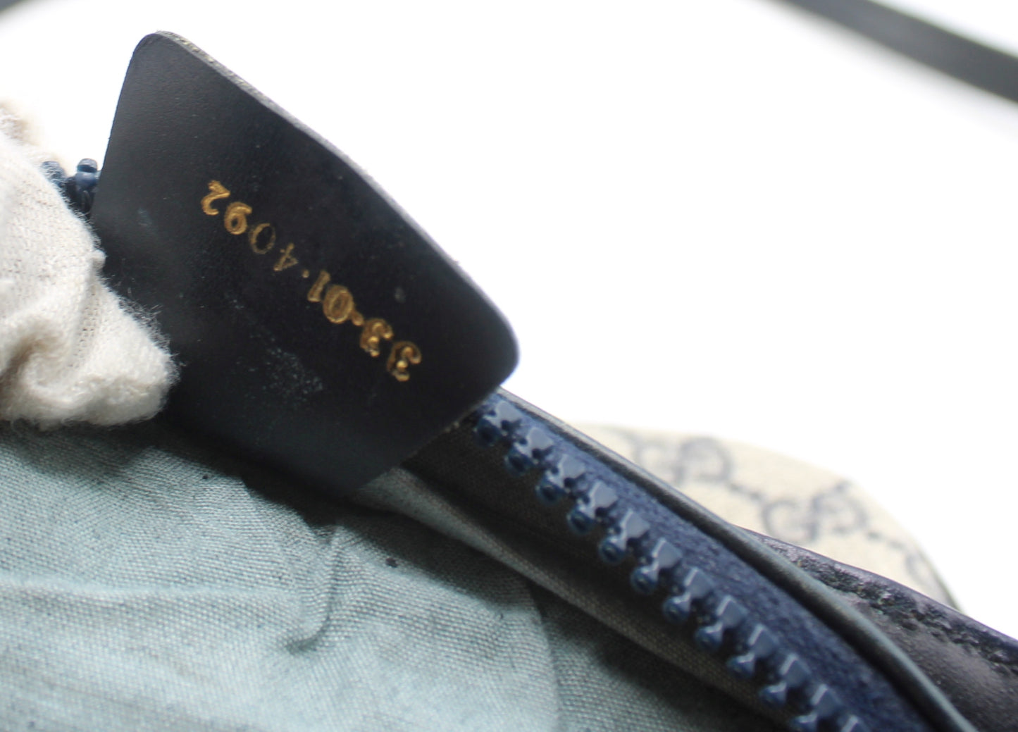 Gucci Beige And Navy GG Canvas Leather Trim Crossbody Bag