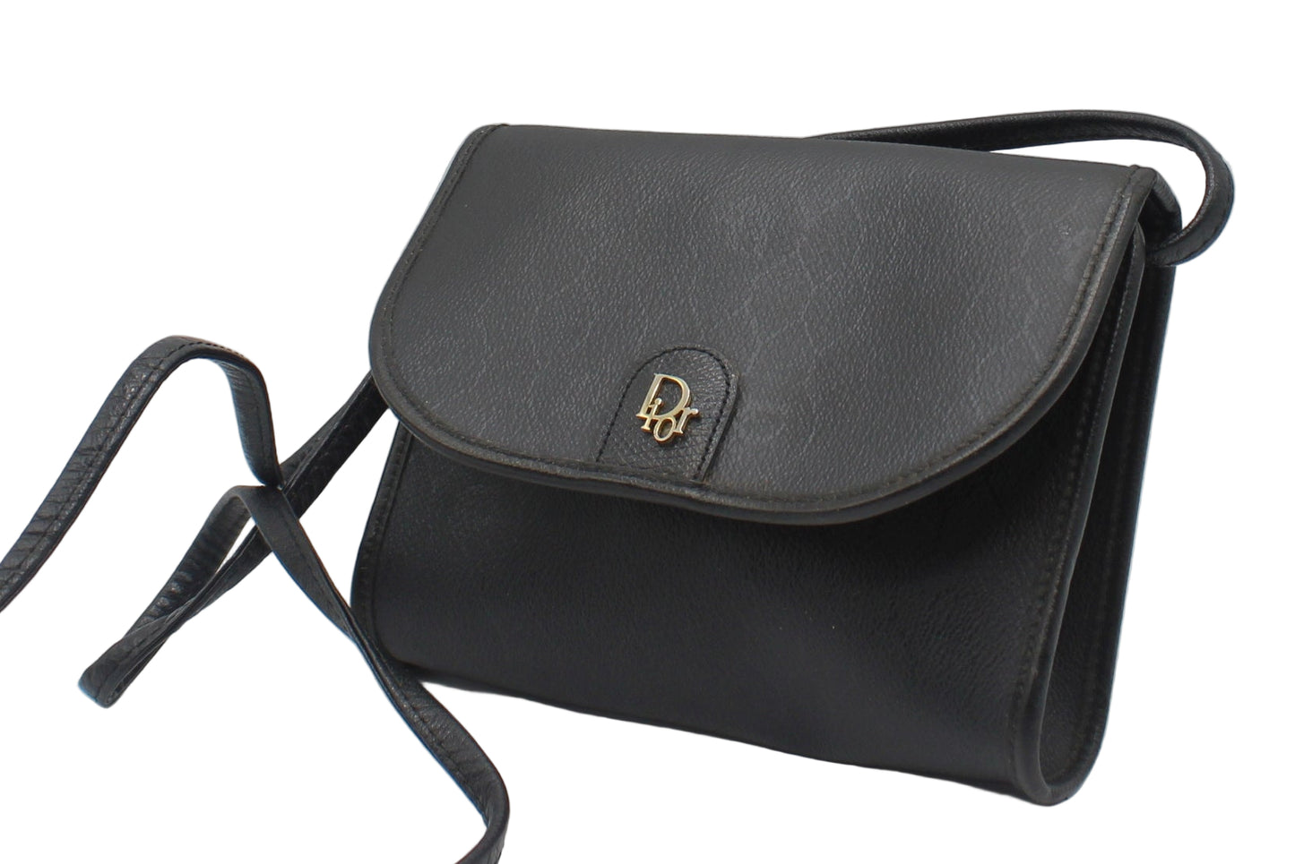 Christian Dior Black Leather Honeycomb Logo Flap Crossbody Bag