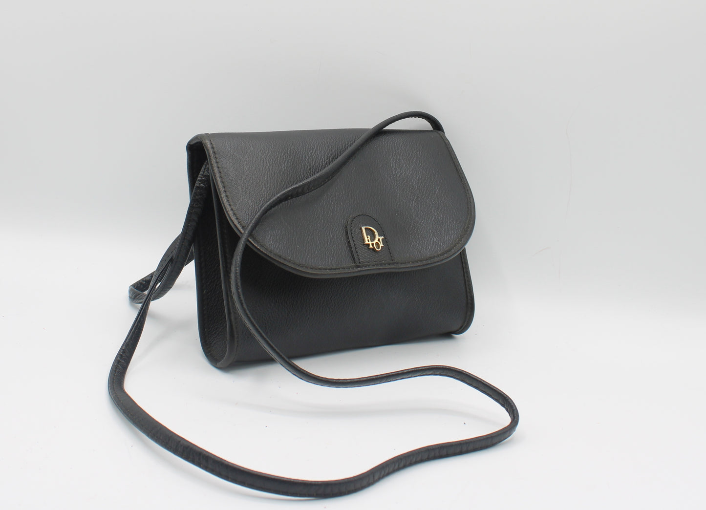 Christian Dior Black Leather Honeycomb Logo Flap Crossbody Bag