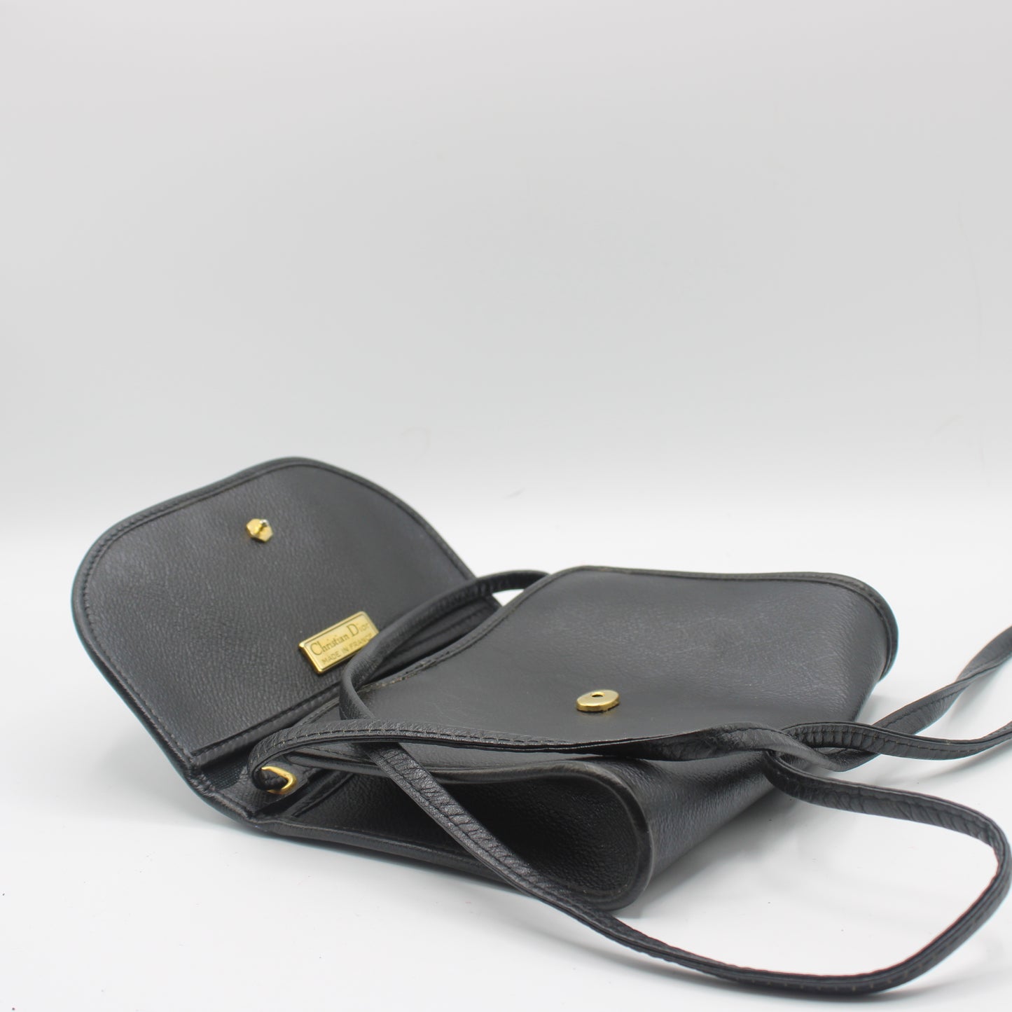 Christian Dior Black Leather Honeycomb Logo Flap Crossbody Bag