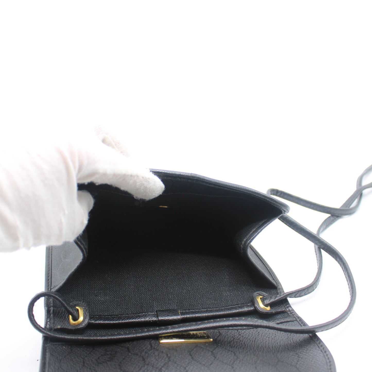 Christian Dior Black Leather Honeycomb Logo Flap Crossbody Bag