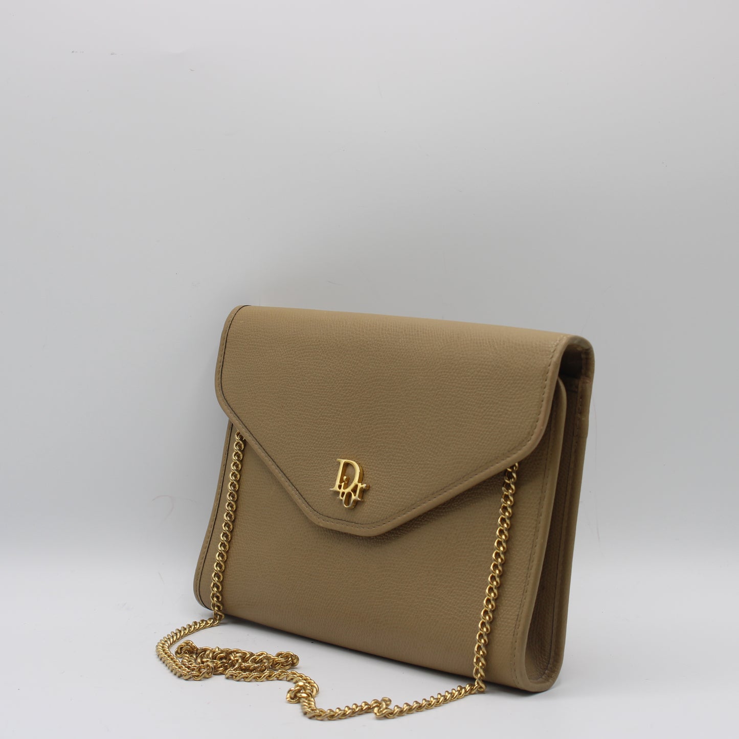 Christian Dior Beige Grained Leather Chain Crossbody Bag