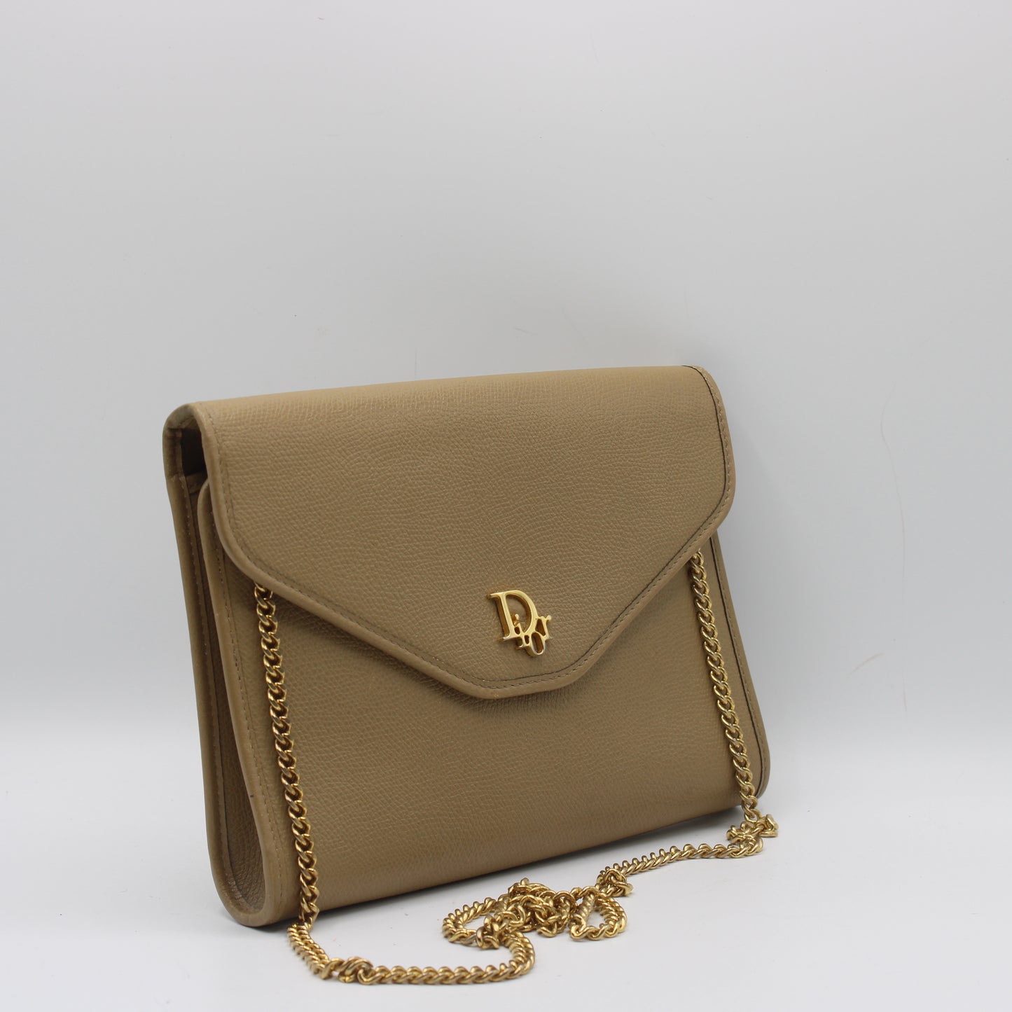 Christian Dior Beige Grained Leather Chain Crossbody Bag