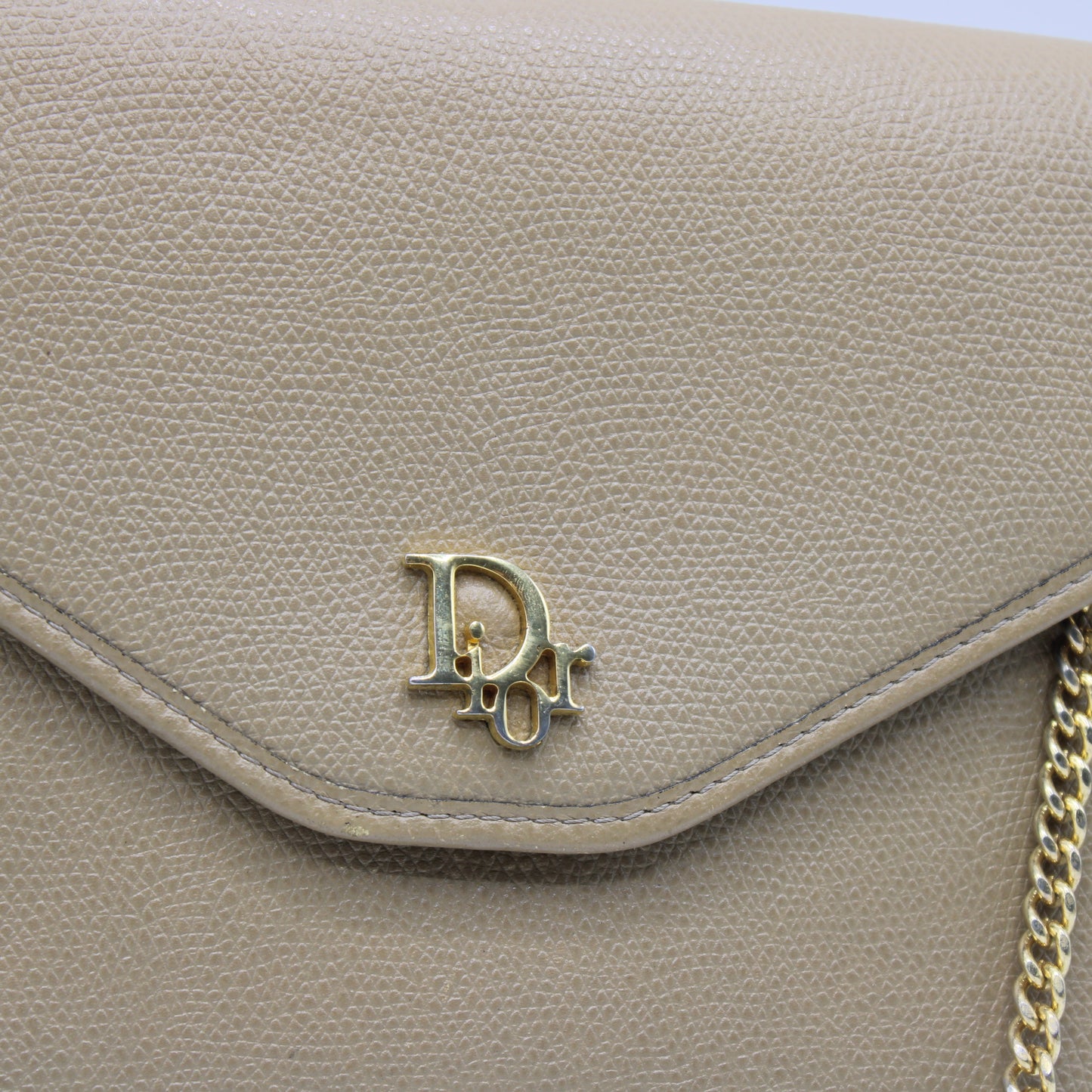 Christian Dior Beige Grained Leather Chain Crossbody Bag