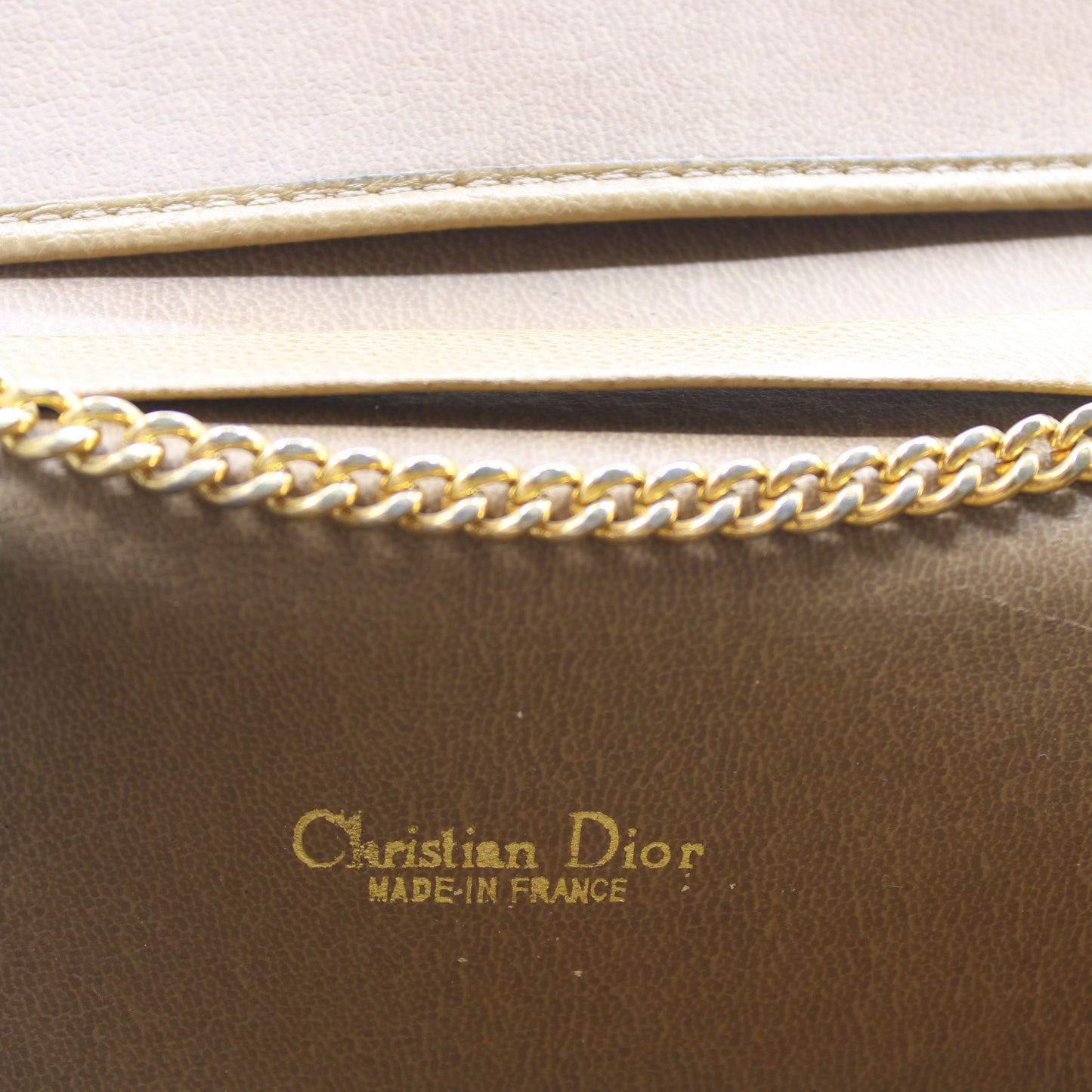 Christian Dior Beige Grained Leather Chain Crossbody Bag