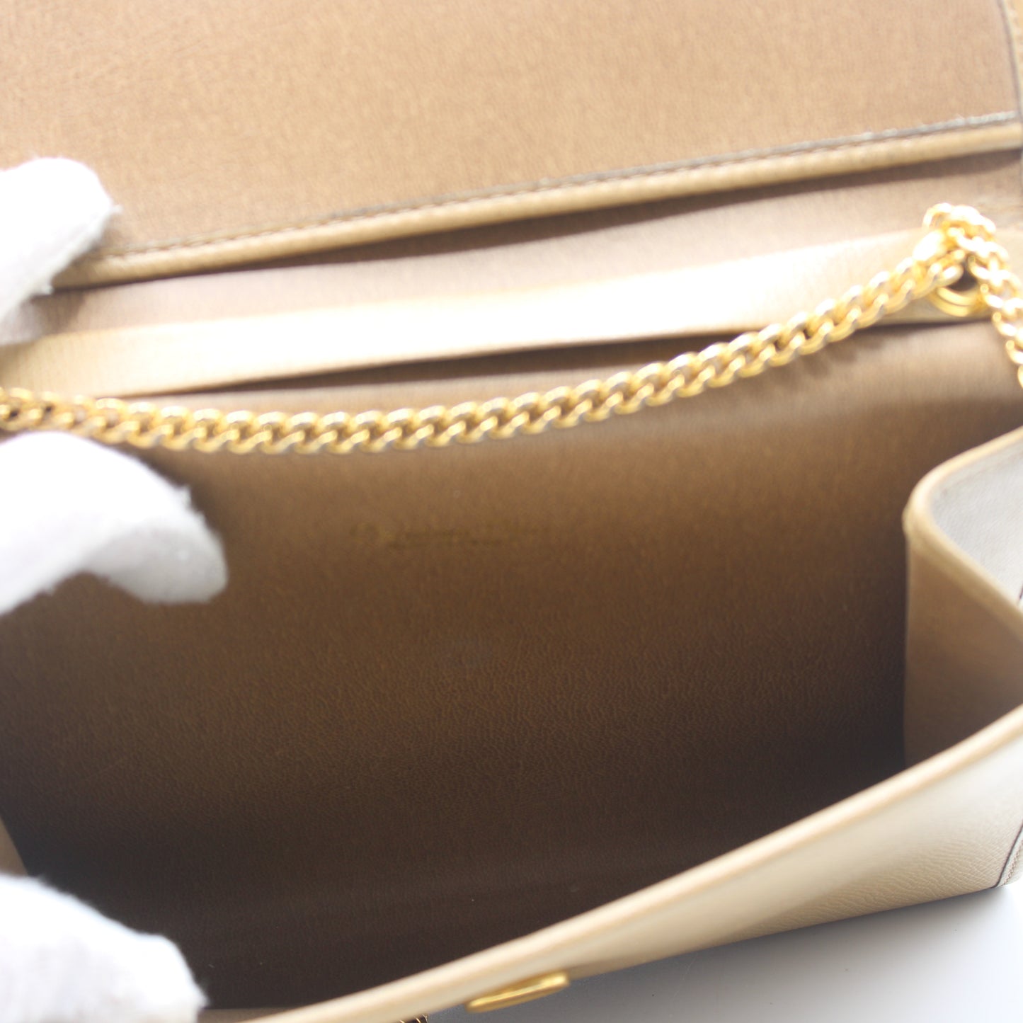 Christian Dior Beige Grained Leather Chain Crossbody Bag