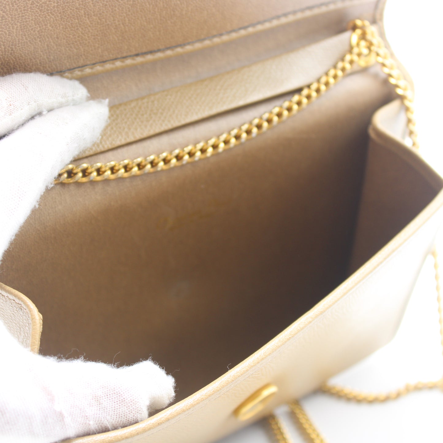 Christian Dior Beige Grained Leather Chain Crossbody Bag