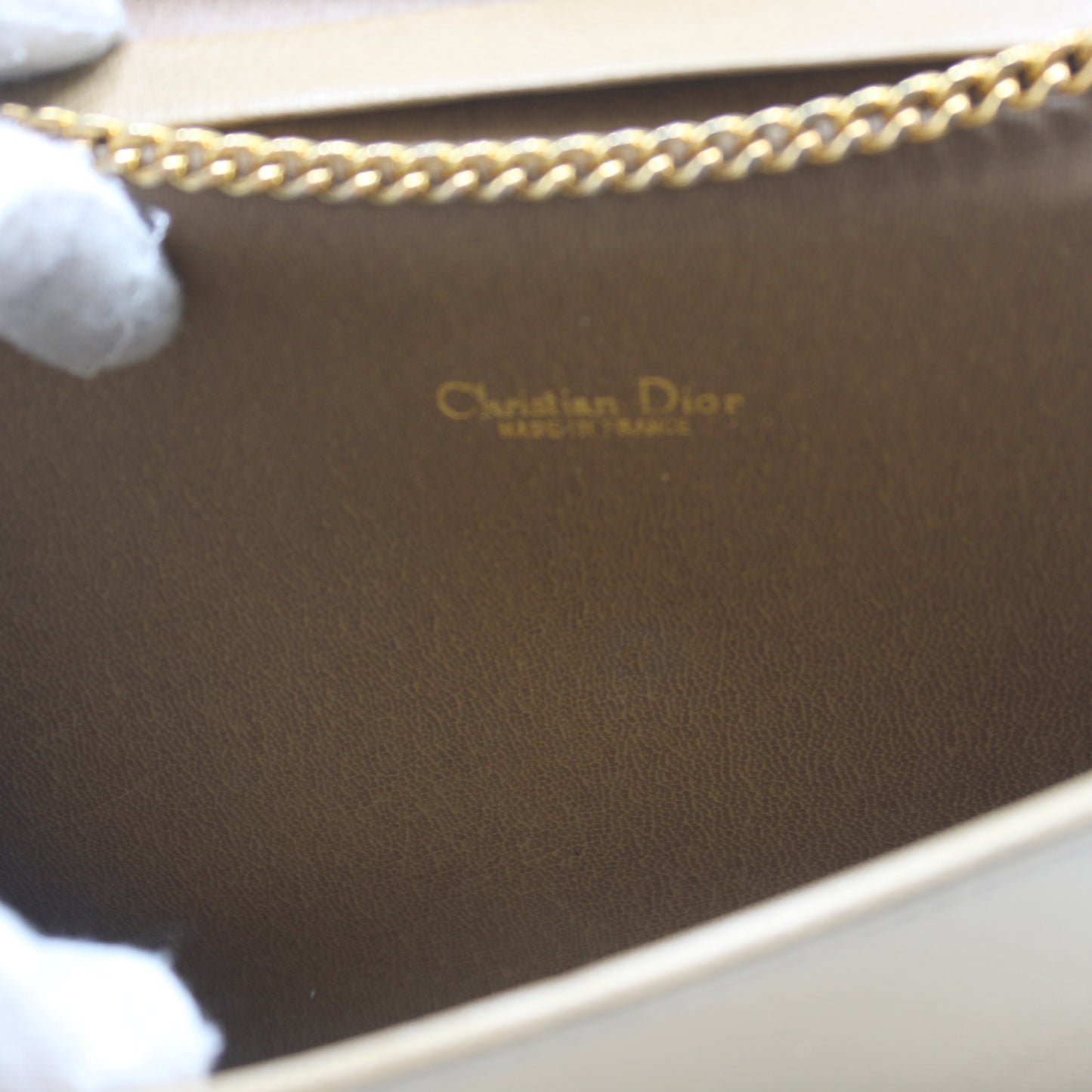 Christian Dior Beige Grained Leather Chain Crossbody Bag