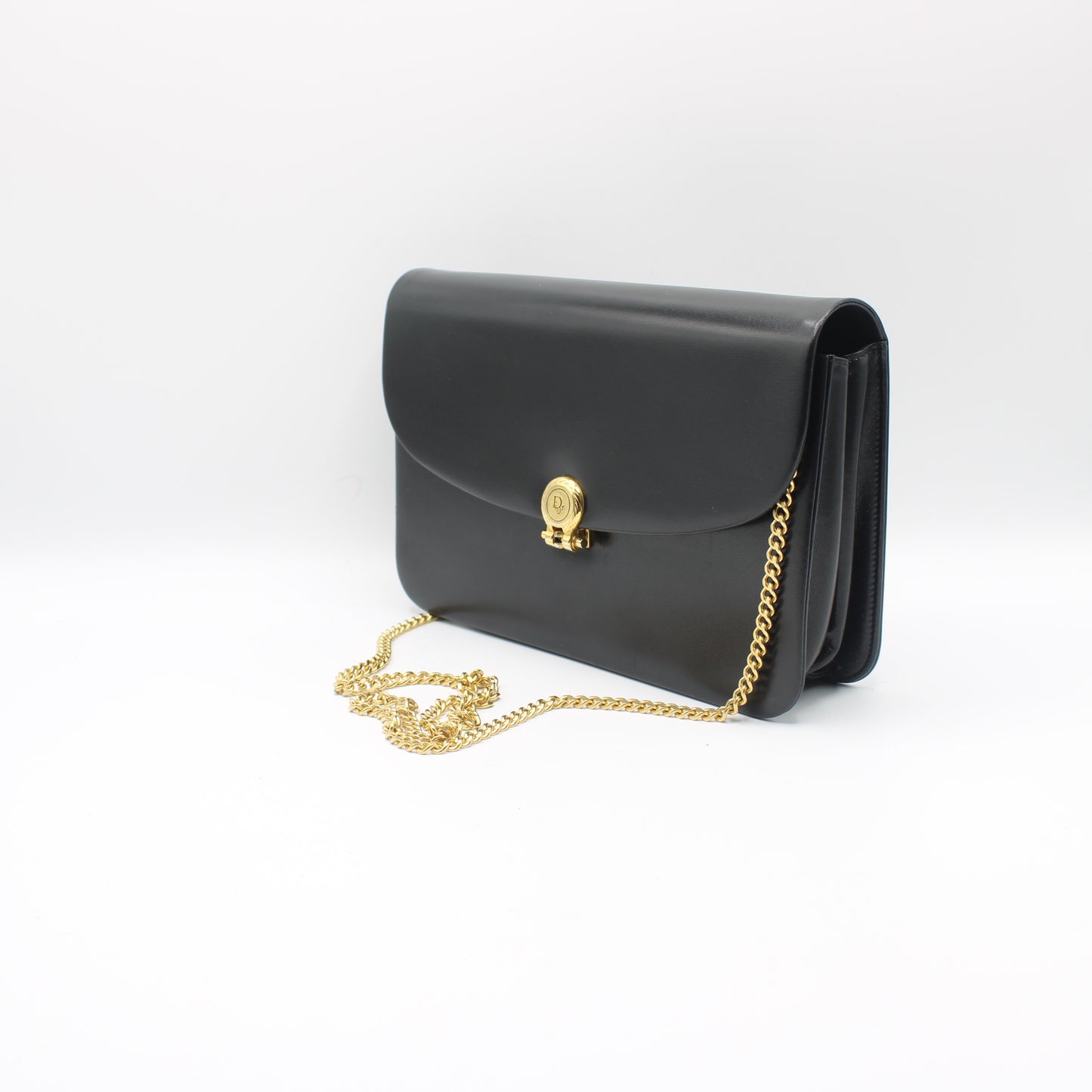 Christian Dior Black Leather Gold Chain Flap Shoulder Bag