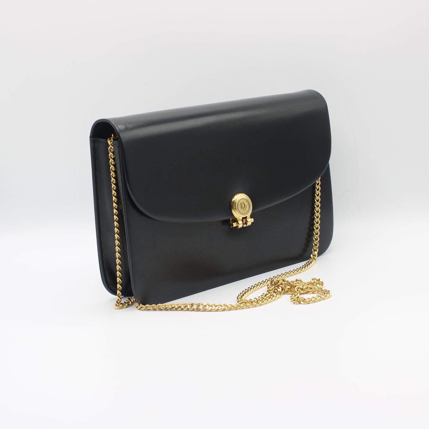 Christian Dior Black Leather Gold Chain Flap Shoulder Bag
