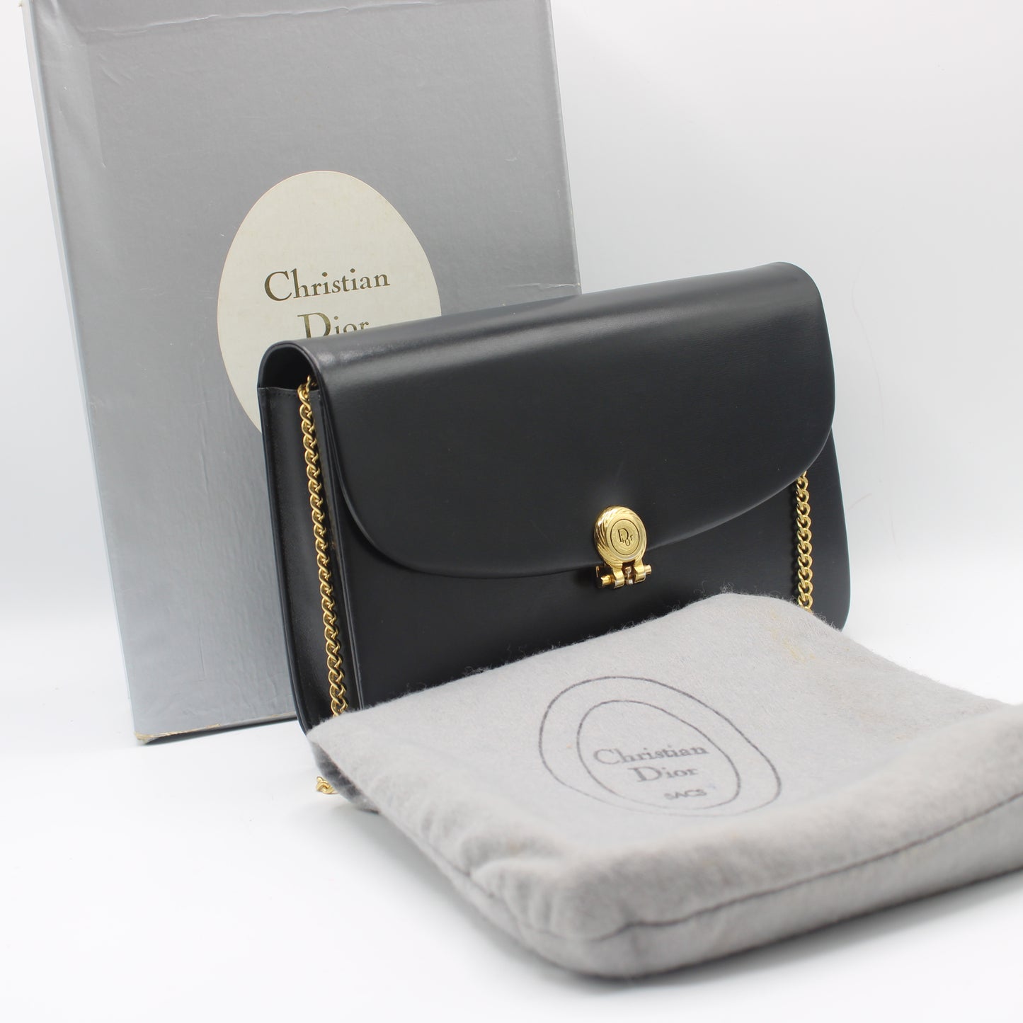 Christian Dior Black Leather Gold Chain Flap Shoulder Bag