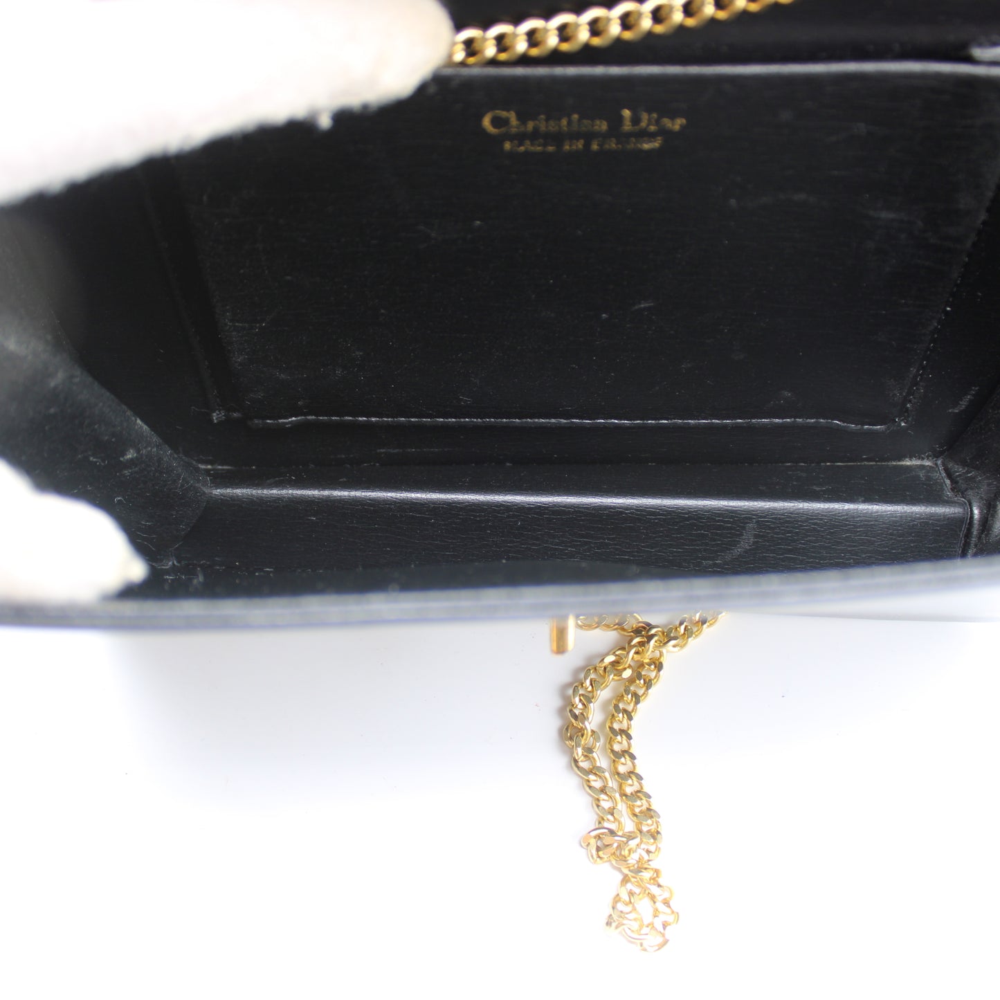 Christian Dior Black Leather Gold Chain Flap Shoulder Bag