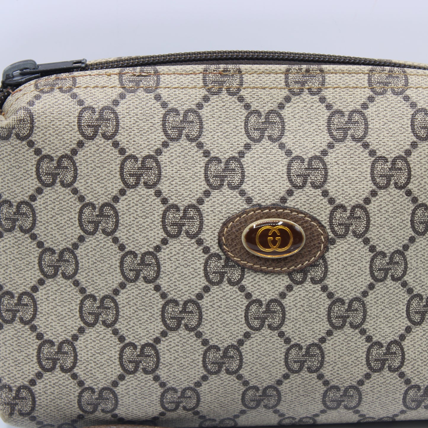 Gucci Beige Brown GG Supreme Canvas Leather Crossbody Bag
