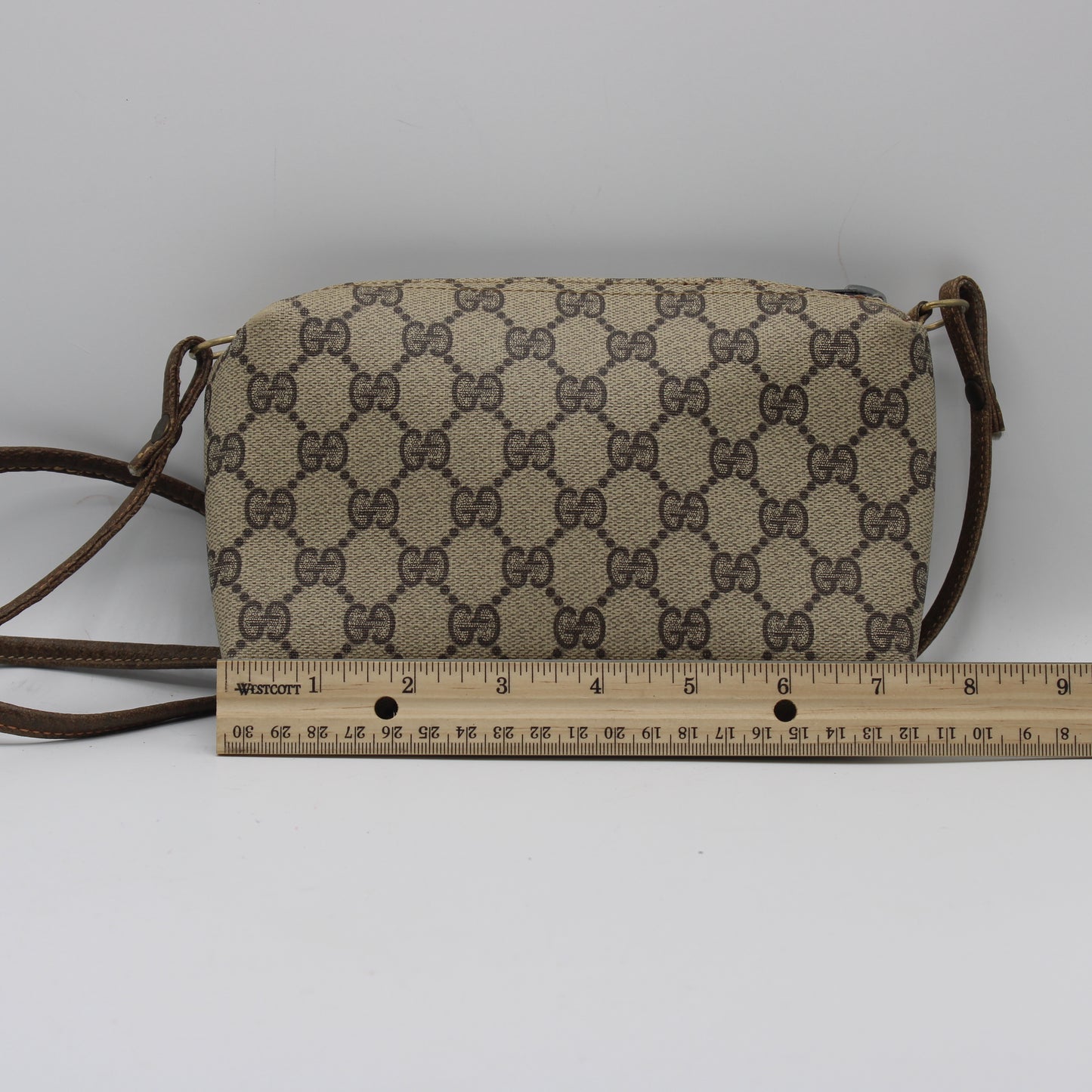 Gucci Beige Brown GG Supreme Canvas Leather Crossbody Bag