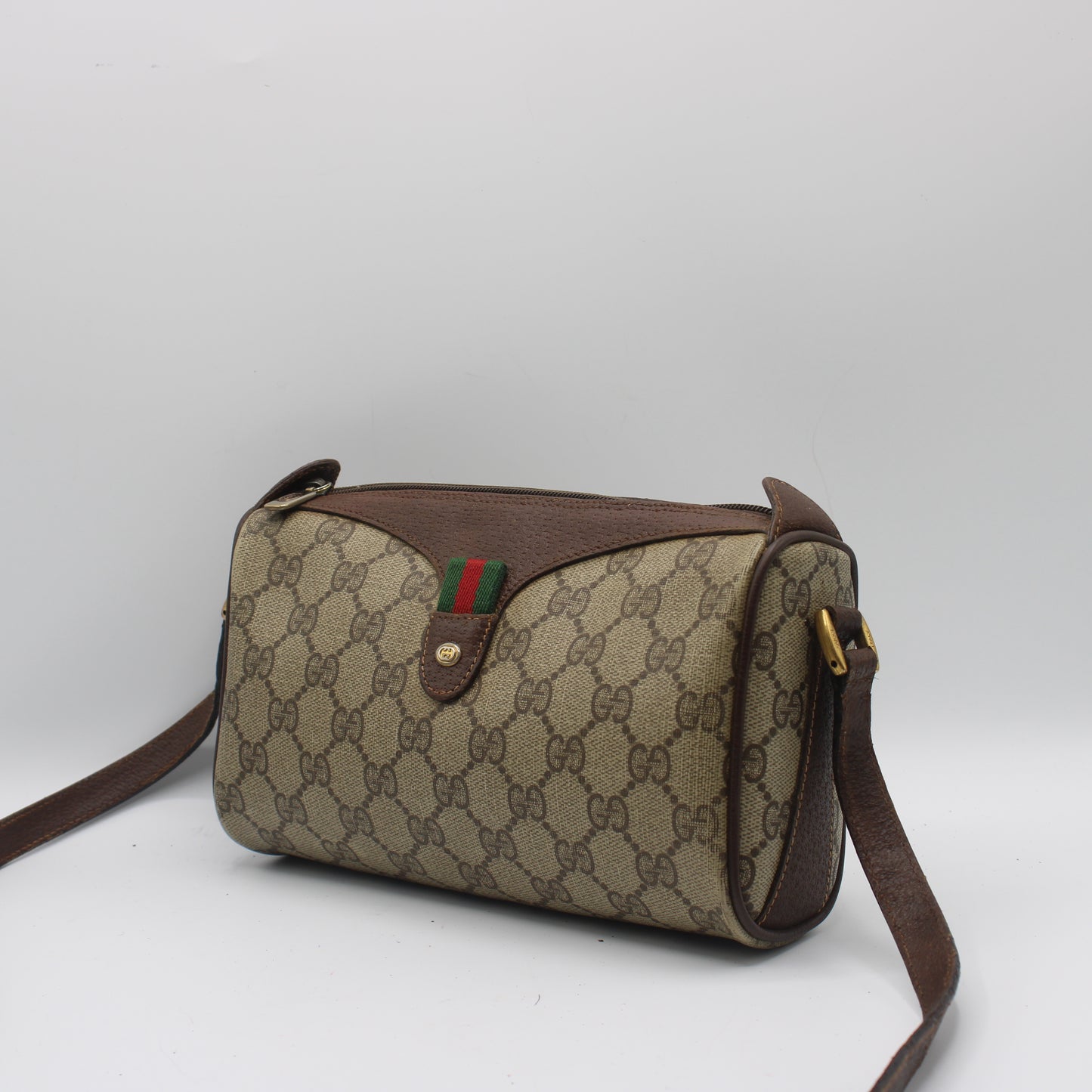 Gucci Brown GG Supreme Coated Canvas Leather Trim Crossbody Bag