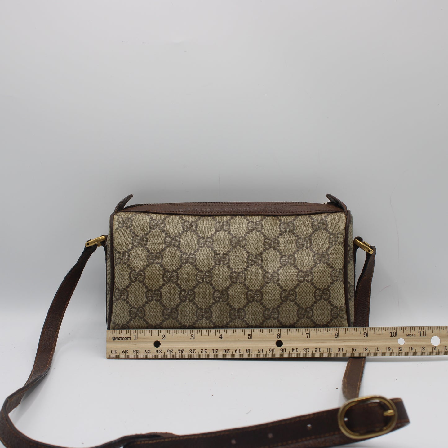Gucci Brown GG Supreme Coated Canvas Leather Trim Crossbody Bag