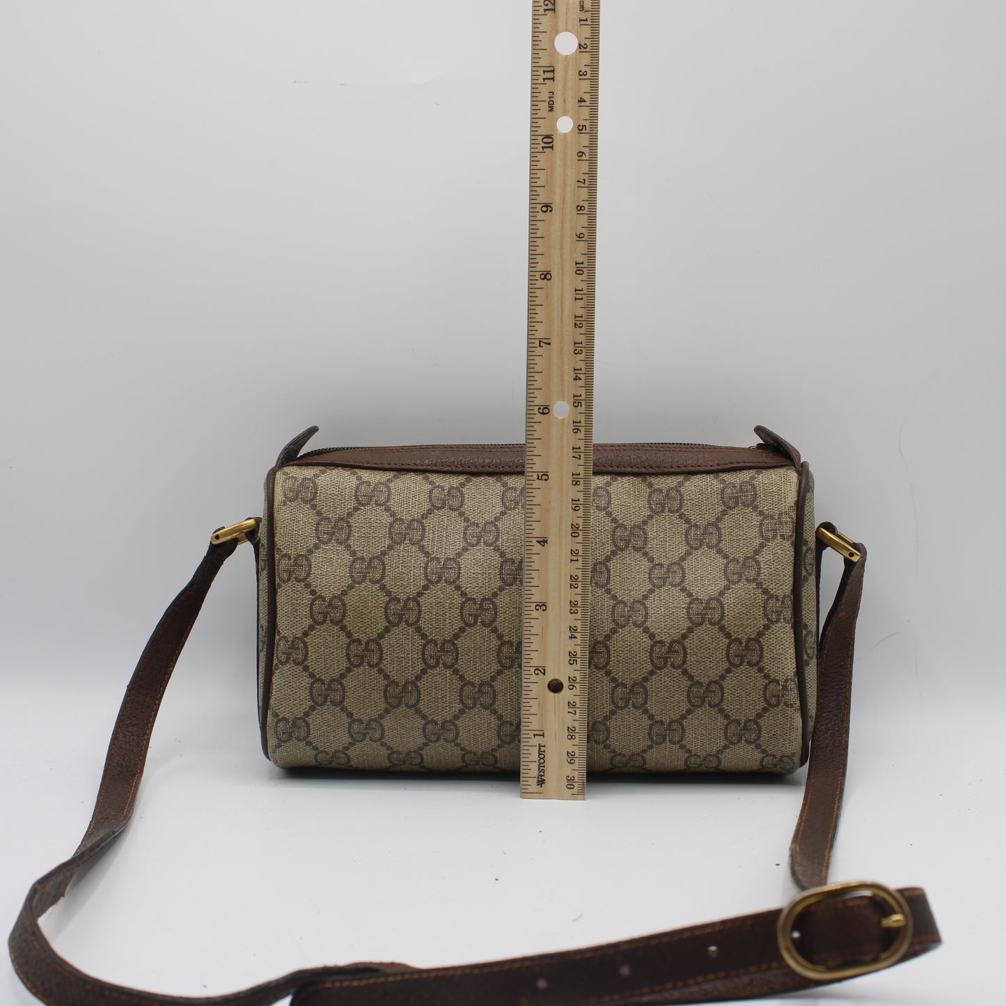 Gucci Brown GG Supreme Coated Canvas Leather Trim Crossbody Bag
