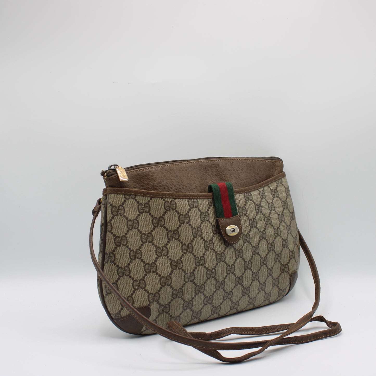 Gucci Brown GG Supreme Canvas And Leather Crossbody Clutch Bag