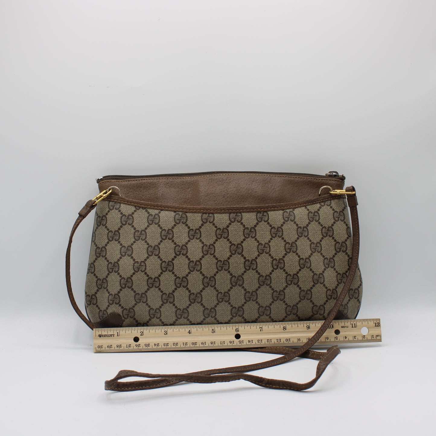 Gucci Brown GG Supreme Canvas And Leather Crossbody Clutch Bag