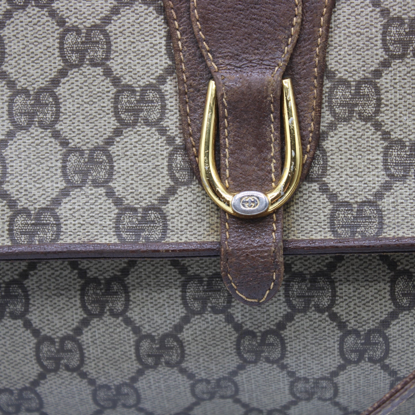 Gucci Brown GG Canvas Leather Flap Crossbody Bag