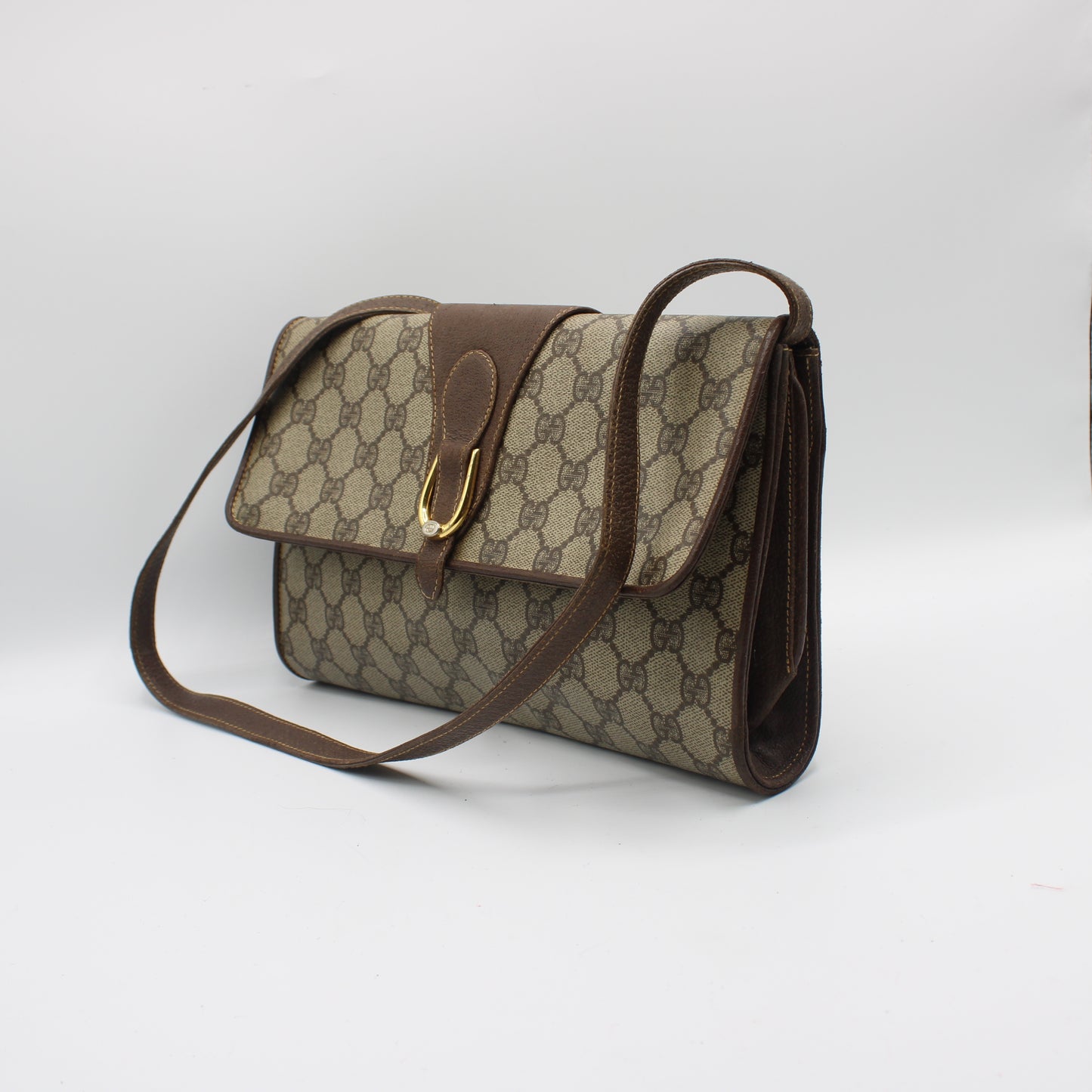 Gucci Brown GG Canvas Leather Flap Crossbody Bag